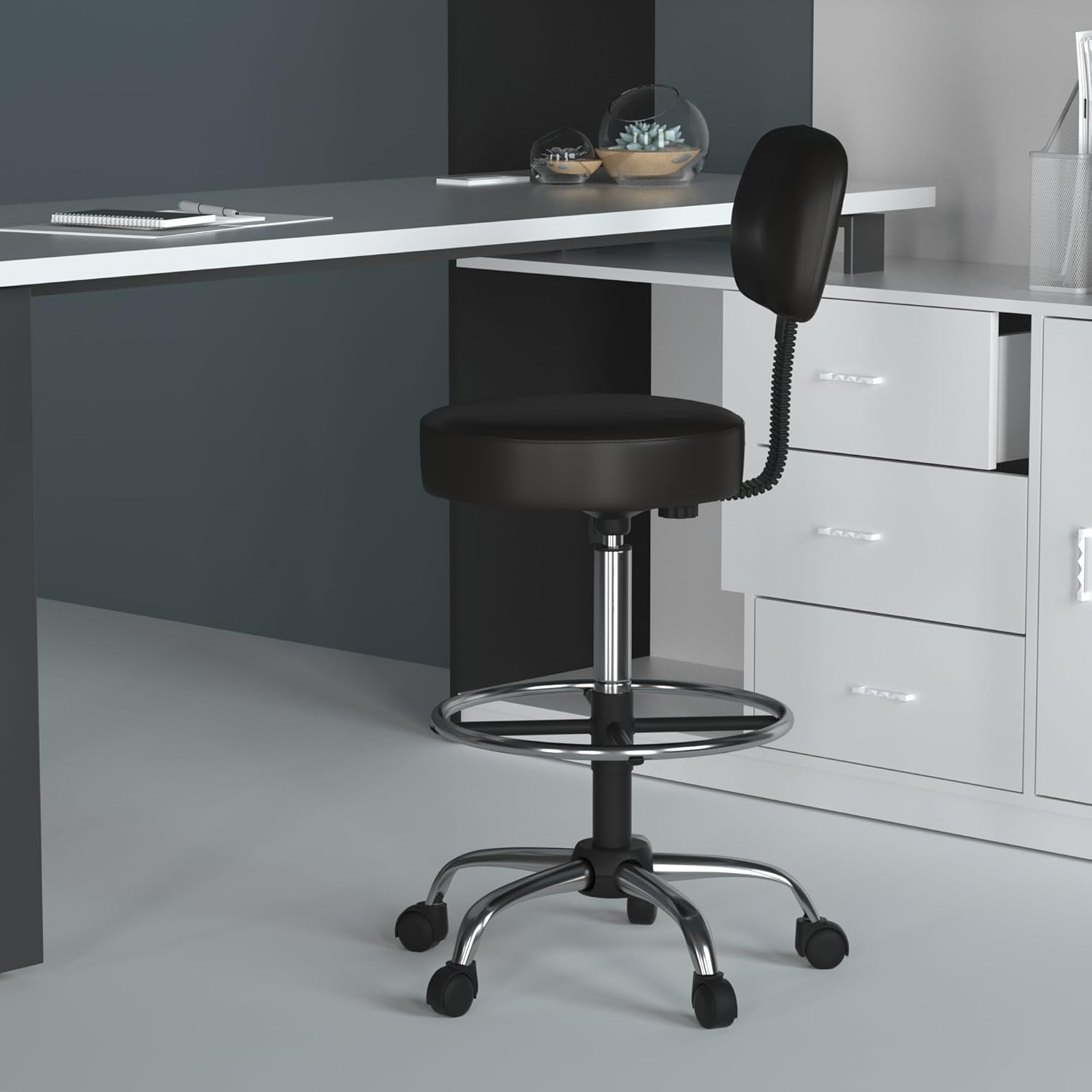 Boss Office Products Be Well Medical Spa Drafting Stool with Back, Black