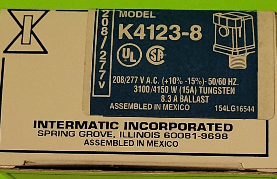 INTERMATIC Model K4123-8 Photo Control 208/277V 3100/4150W 8.3A (15A max).