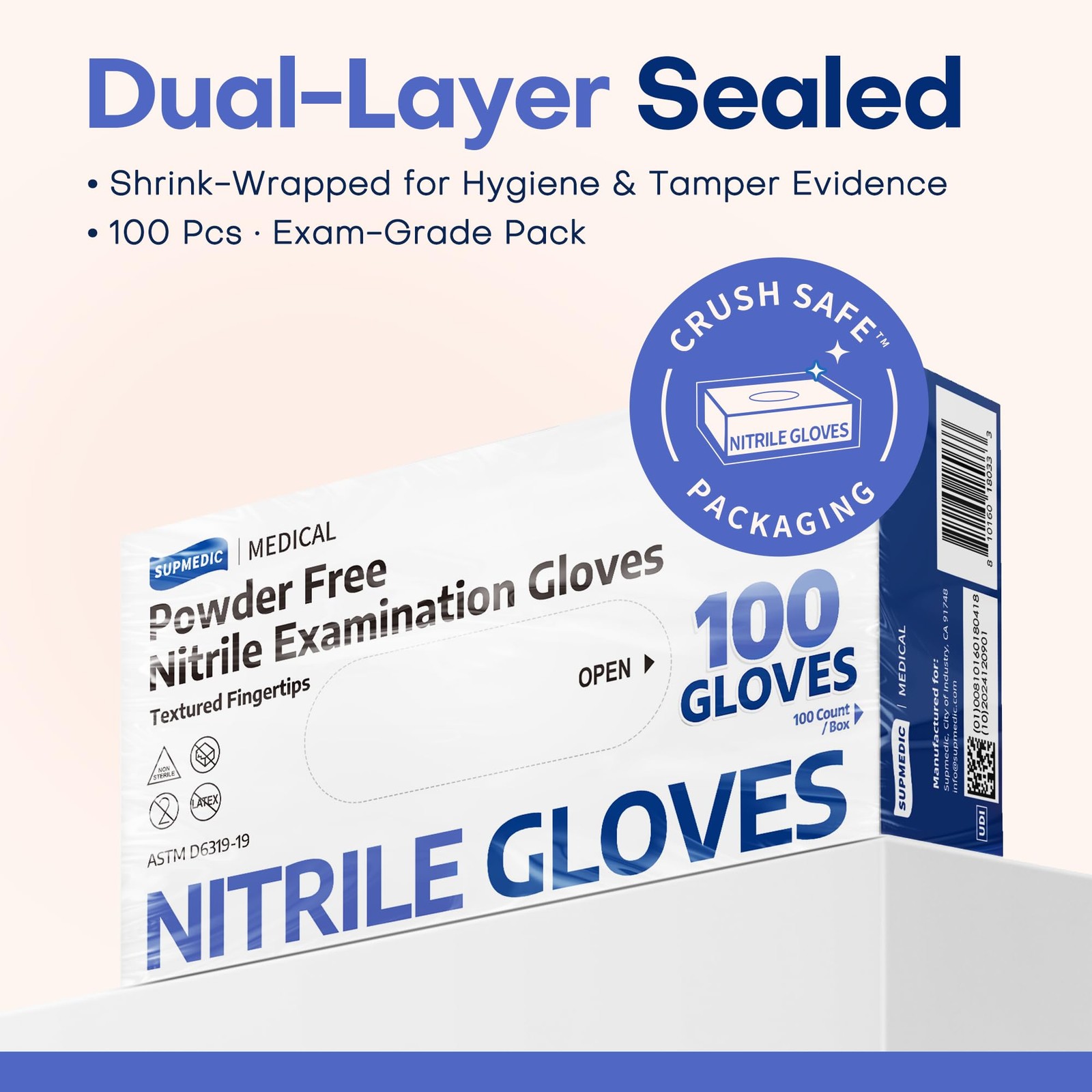 Supmedic Medical Nitrile Exam Gloves, Medium, 100 Small (Blue Iris)