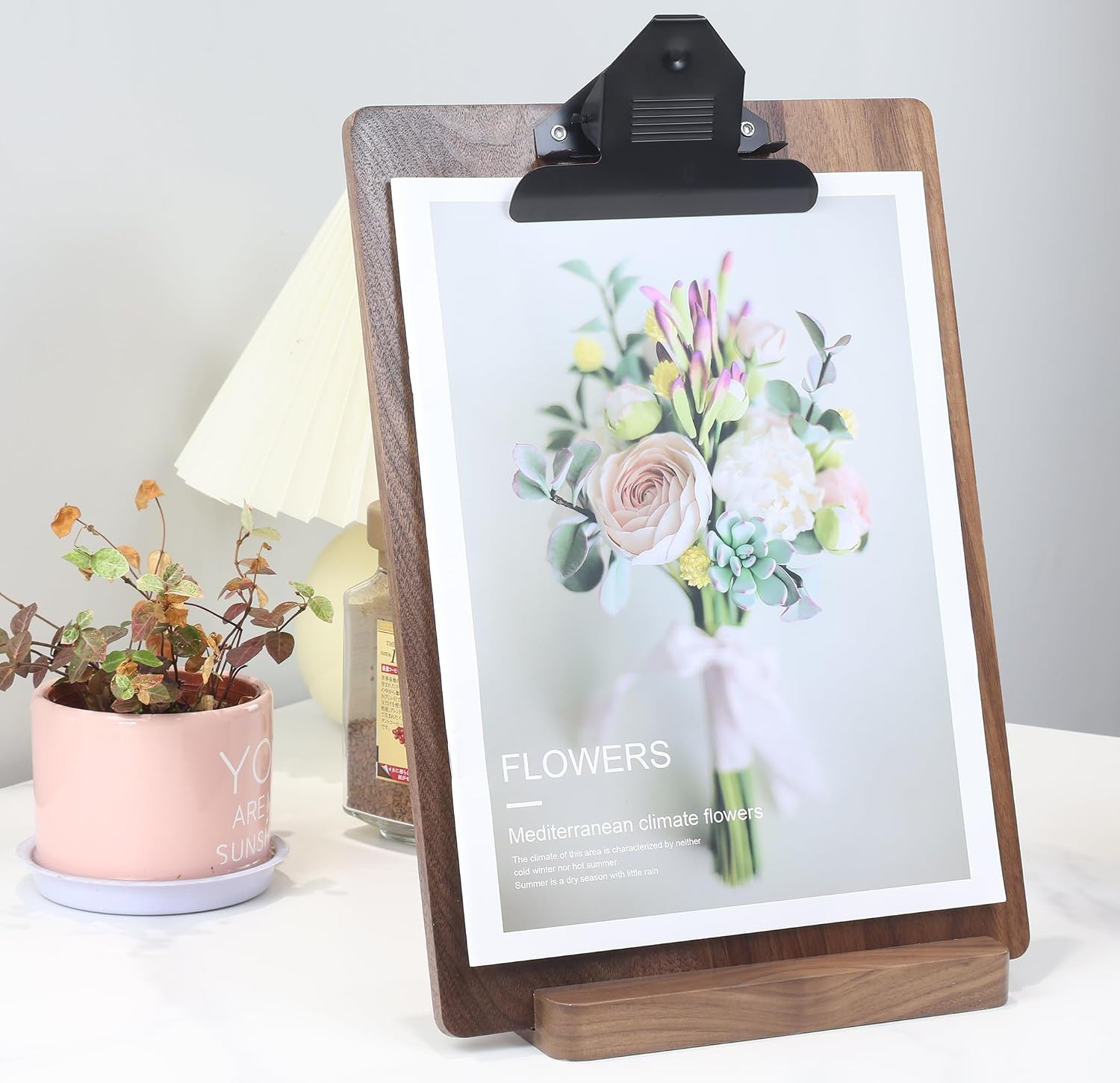 Solid Hardwood Walnut Clipboard with Stand,Wooden Menu Holder