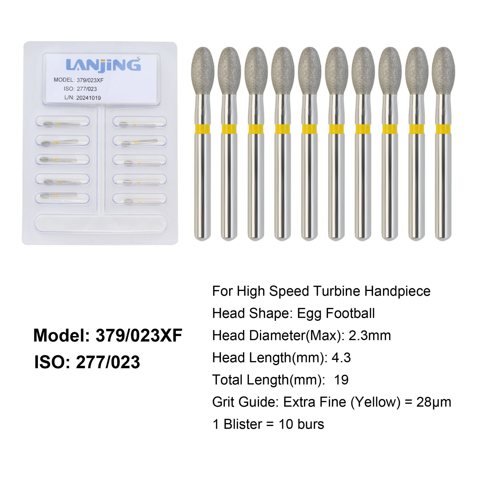 Dental Diamond Burs FG Round End Taper Football Bur Coarse Fine High Speed 856