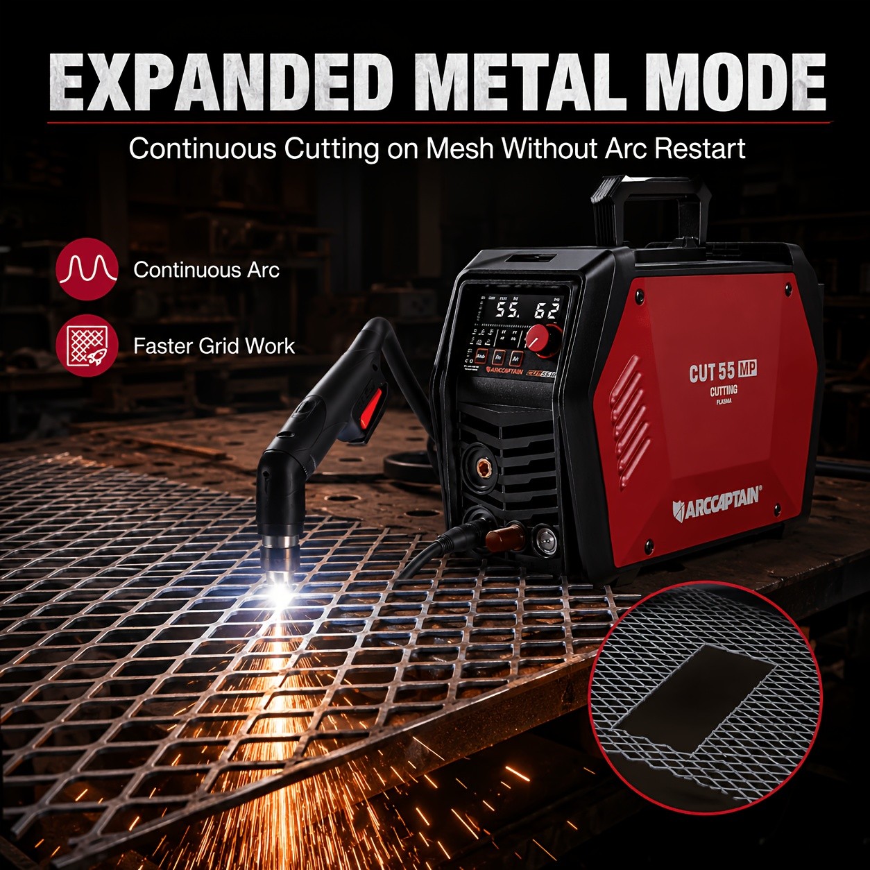 ARCCAPTAIN 55Amp Plasma Cutting Machine, Blowback Pilot Arc Cutter 120V/240V
