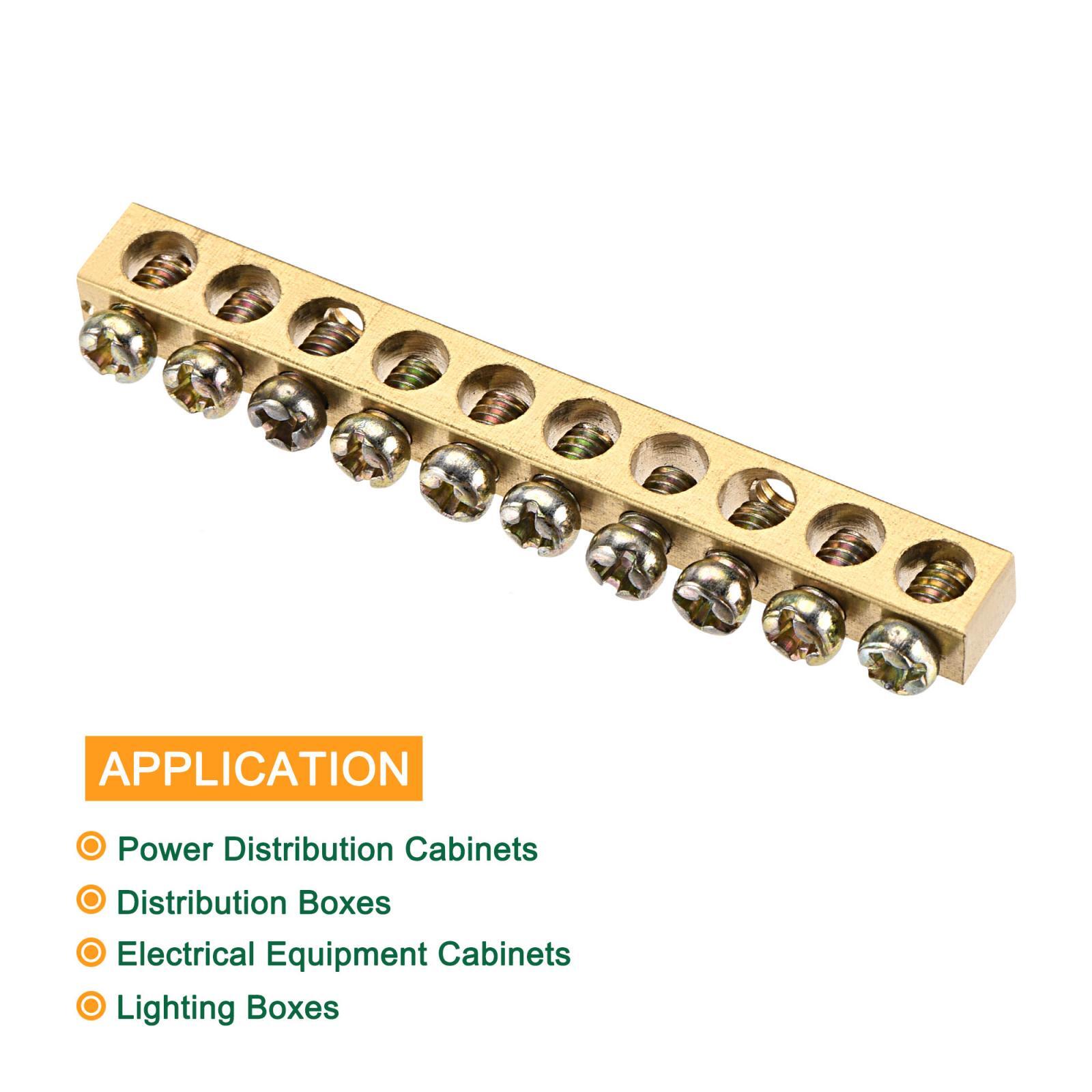 5Pcs Terminal Ground Bar Screw Block Barrier Brass 10 Positions 65×5.5×7.5mm