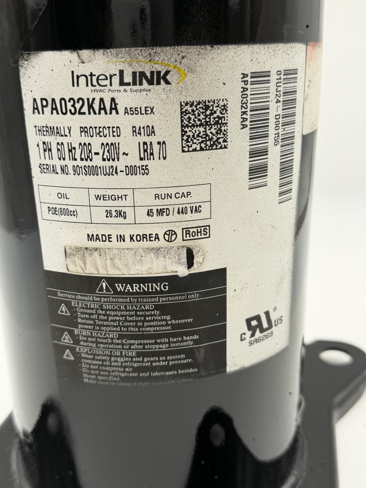 LG APA032KAA Compressor R410A 208/230V 1 PH 2.5-3.0 Ton Tested ❄️