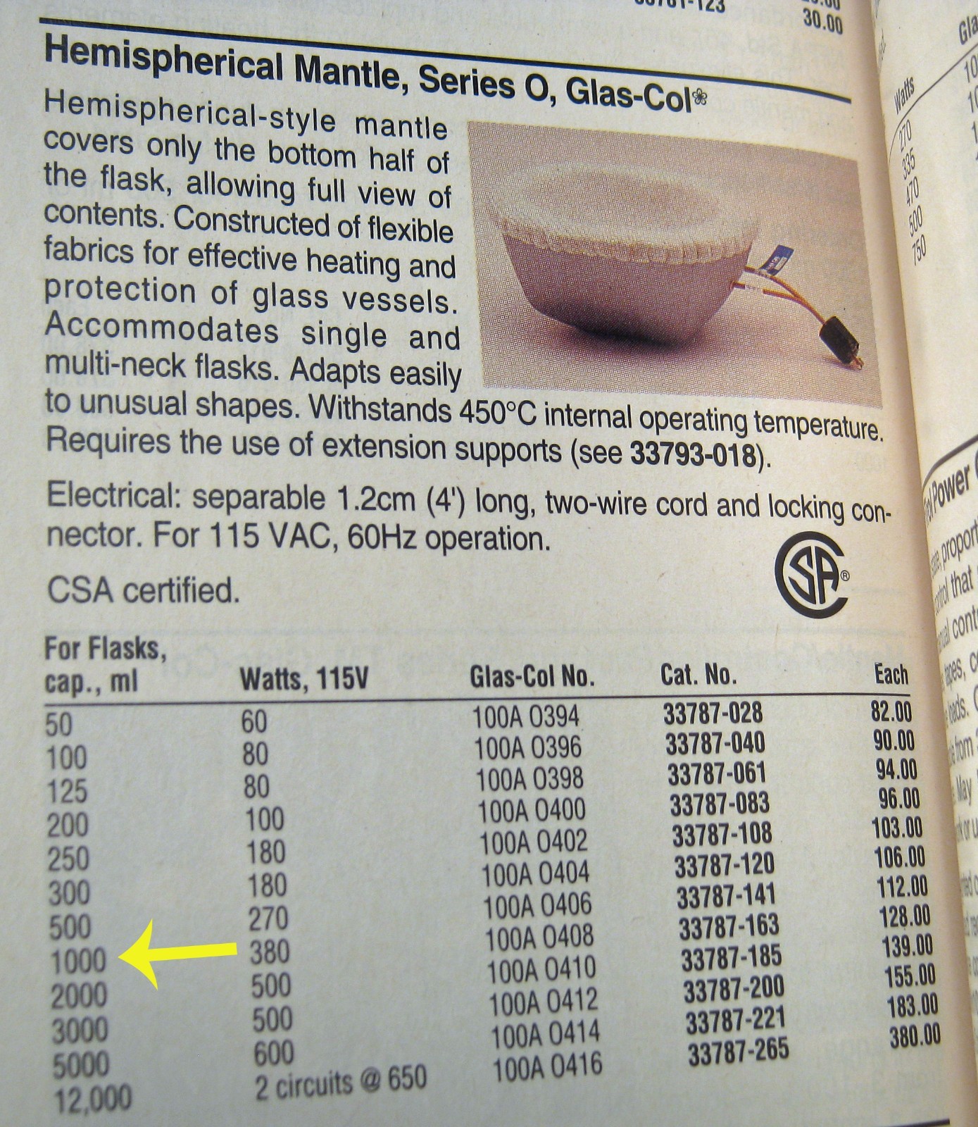 GLAS-COL 1000 ML HEATING MANTLE WITH CORD FREE SHIPPING 27