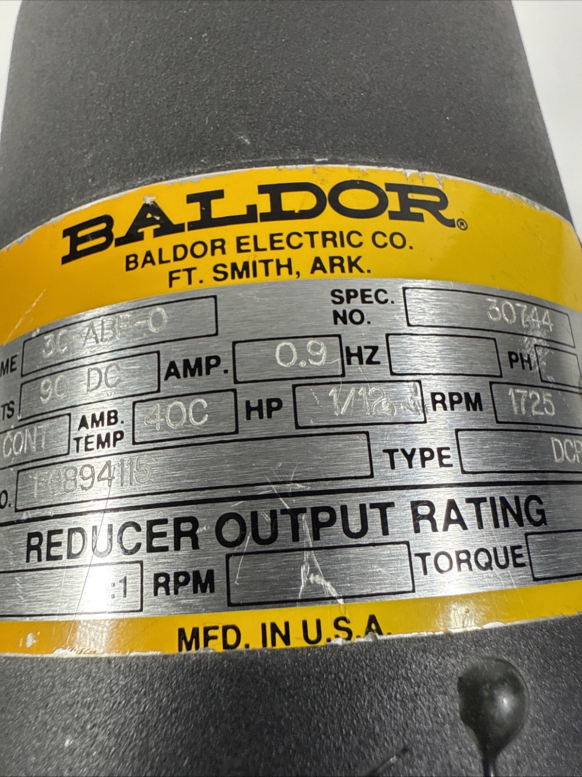 Baldor Motor HP 1/12 VOLTS 90DC RPM 1725 DCPM