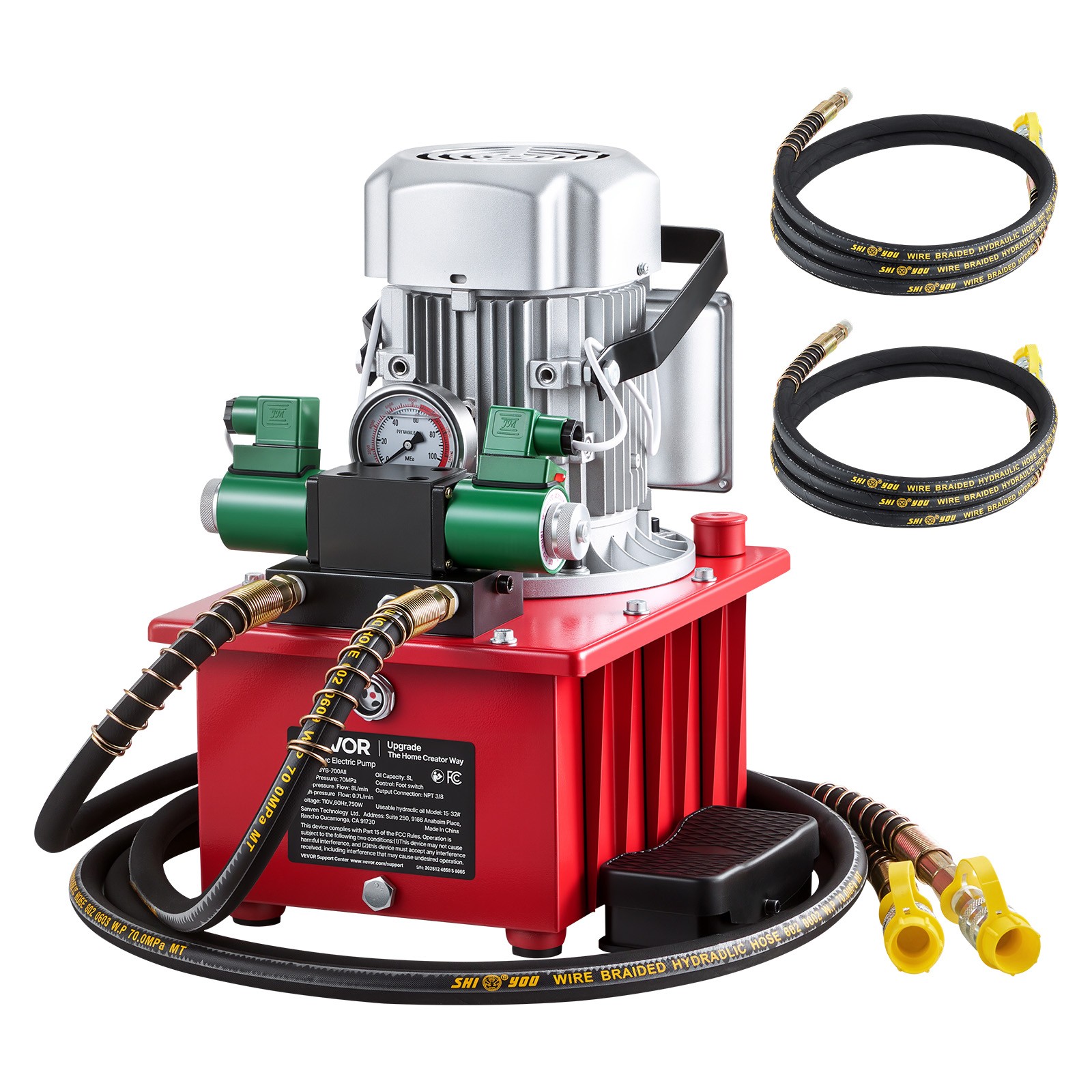 VEVOR Electric Hydraulic Pump 750W 10000 PSI Double Acting Solenoid Valve Pedal