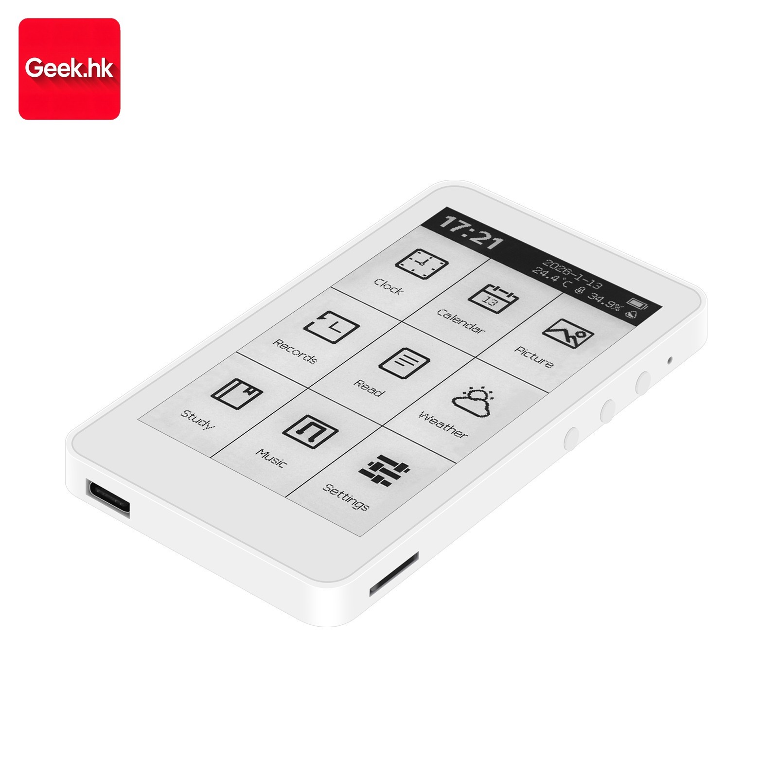 M3 E-Book Reader 3.7″ Touch Screen E-Paper 10-Level Adjustable Backlight Clock