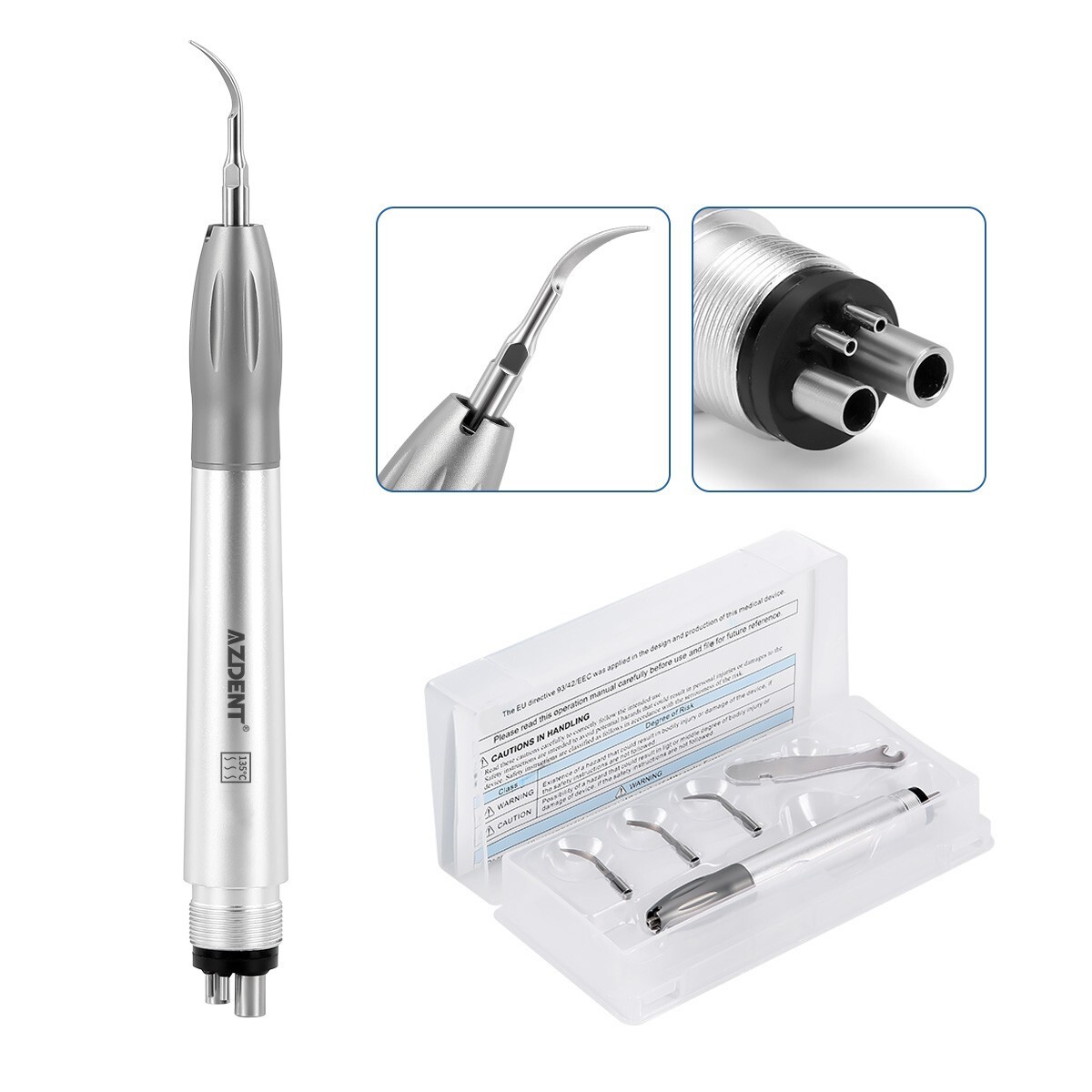 AZDENT Dental Ultrasonic Air Perio Scaler Handpiece 4 Hole with 3 Tips USA