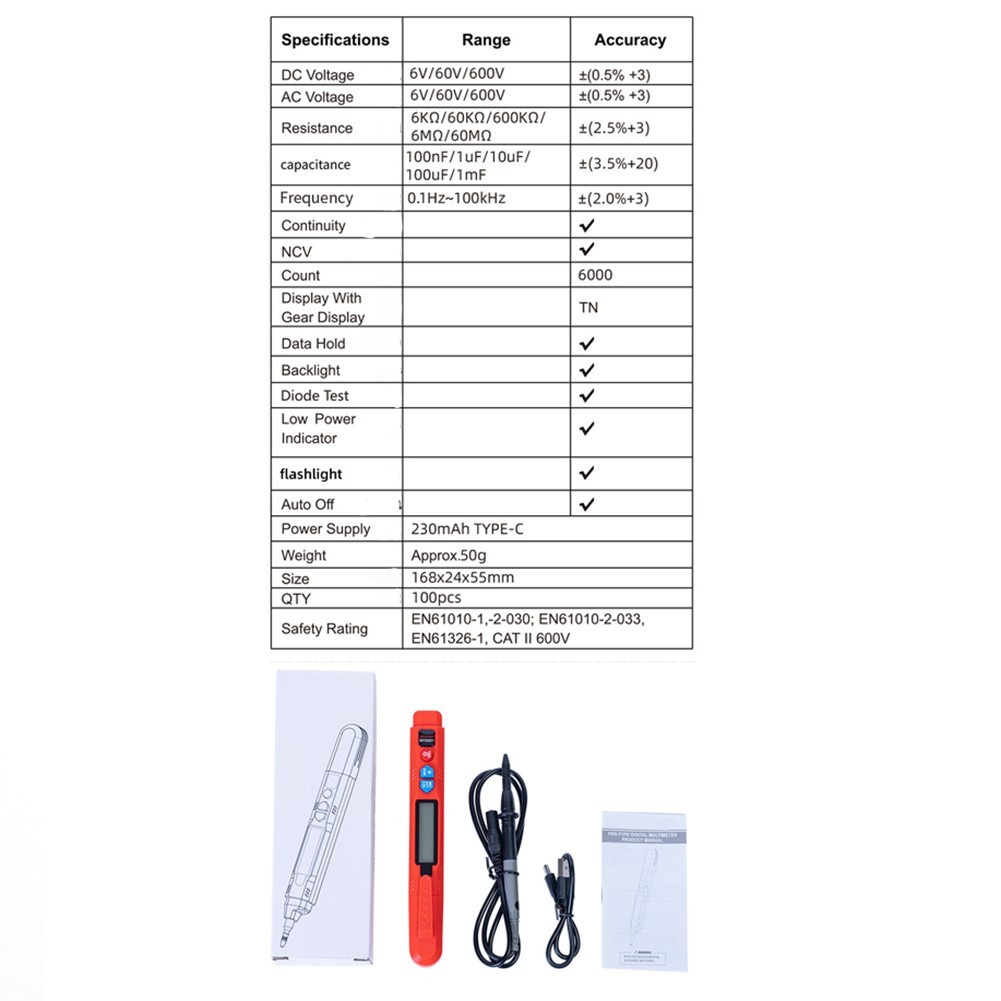 Pen Style Multimeter MY8901 with NCV Live Wire Detection and Diode Test