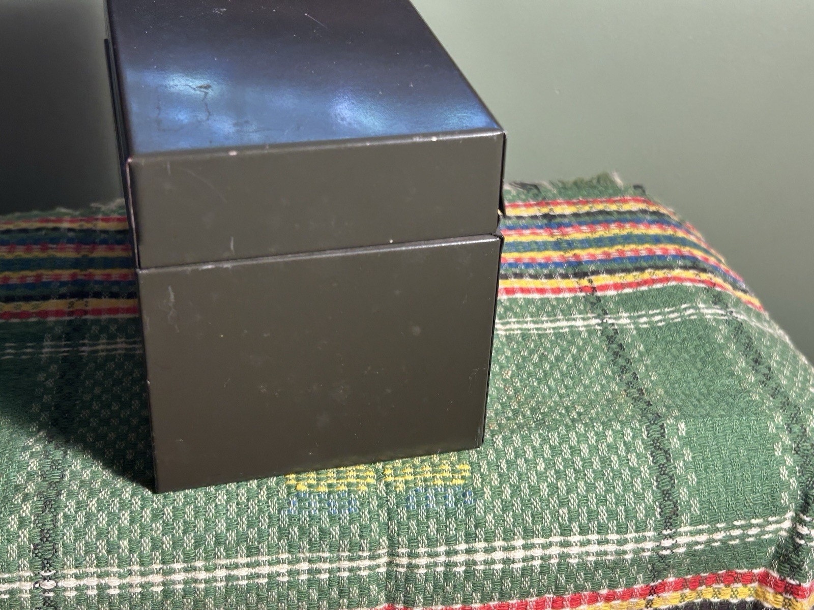 vintage small dark green WEIS metal file card office recipe BOX 5.5×3.25×3.5″