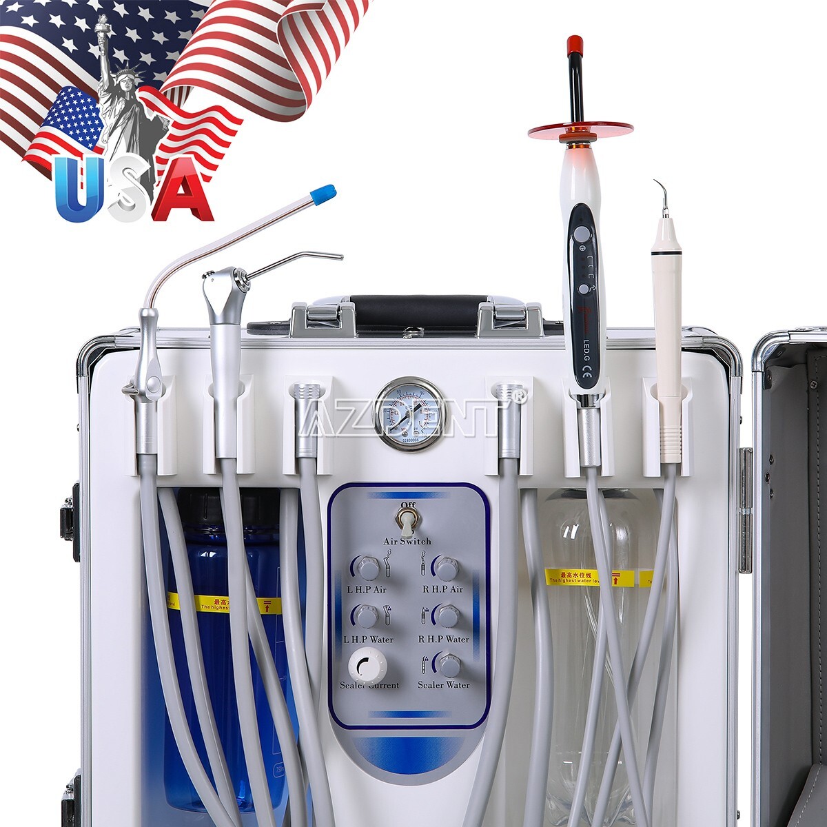 Mobile Portable Dental Delivery Unit Suction Syringe Air Compressor Scaler 4Hole