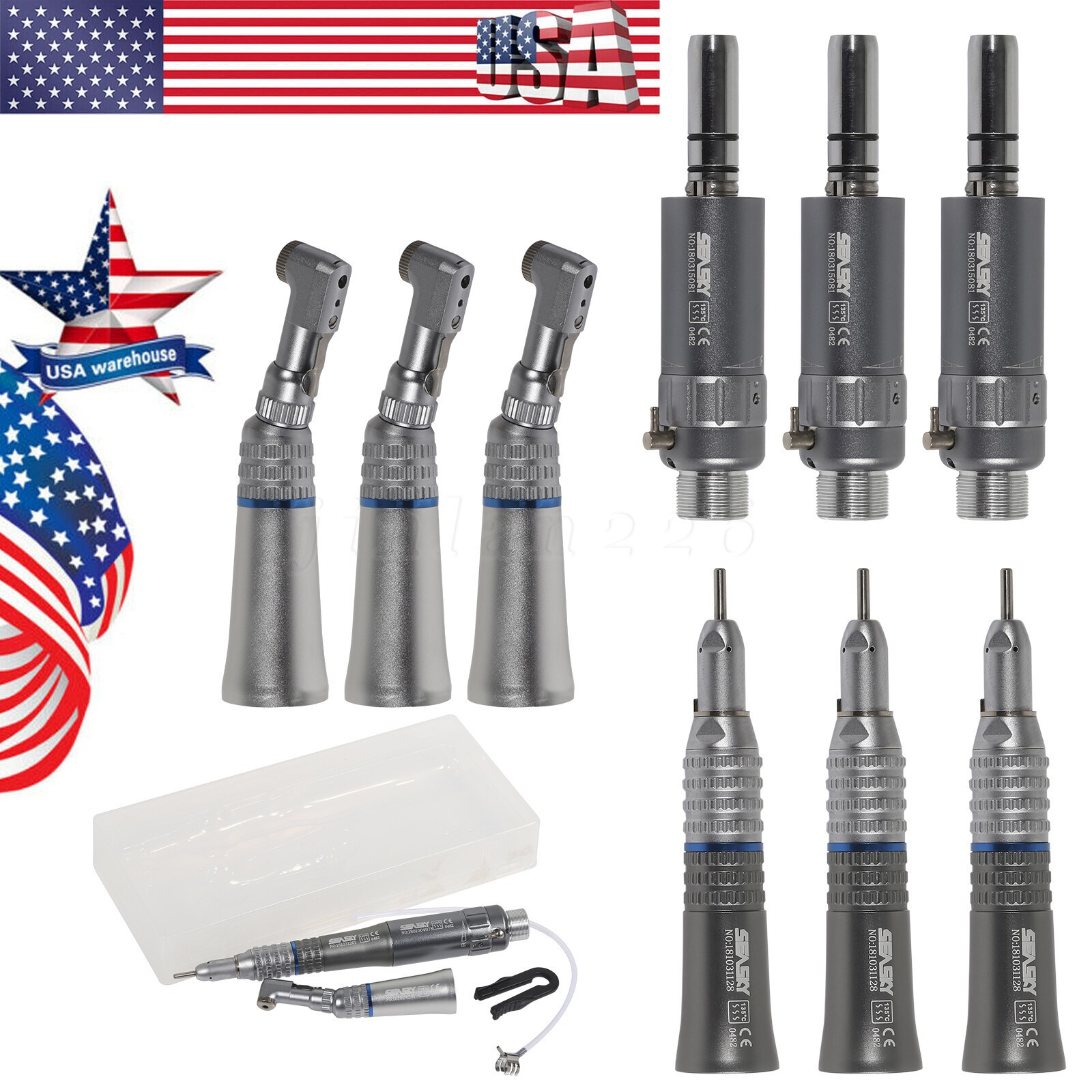 Dental Slow Speed Handpiece Contra Angle/Straight /Air Motor 4Hole NSK Style NEW