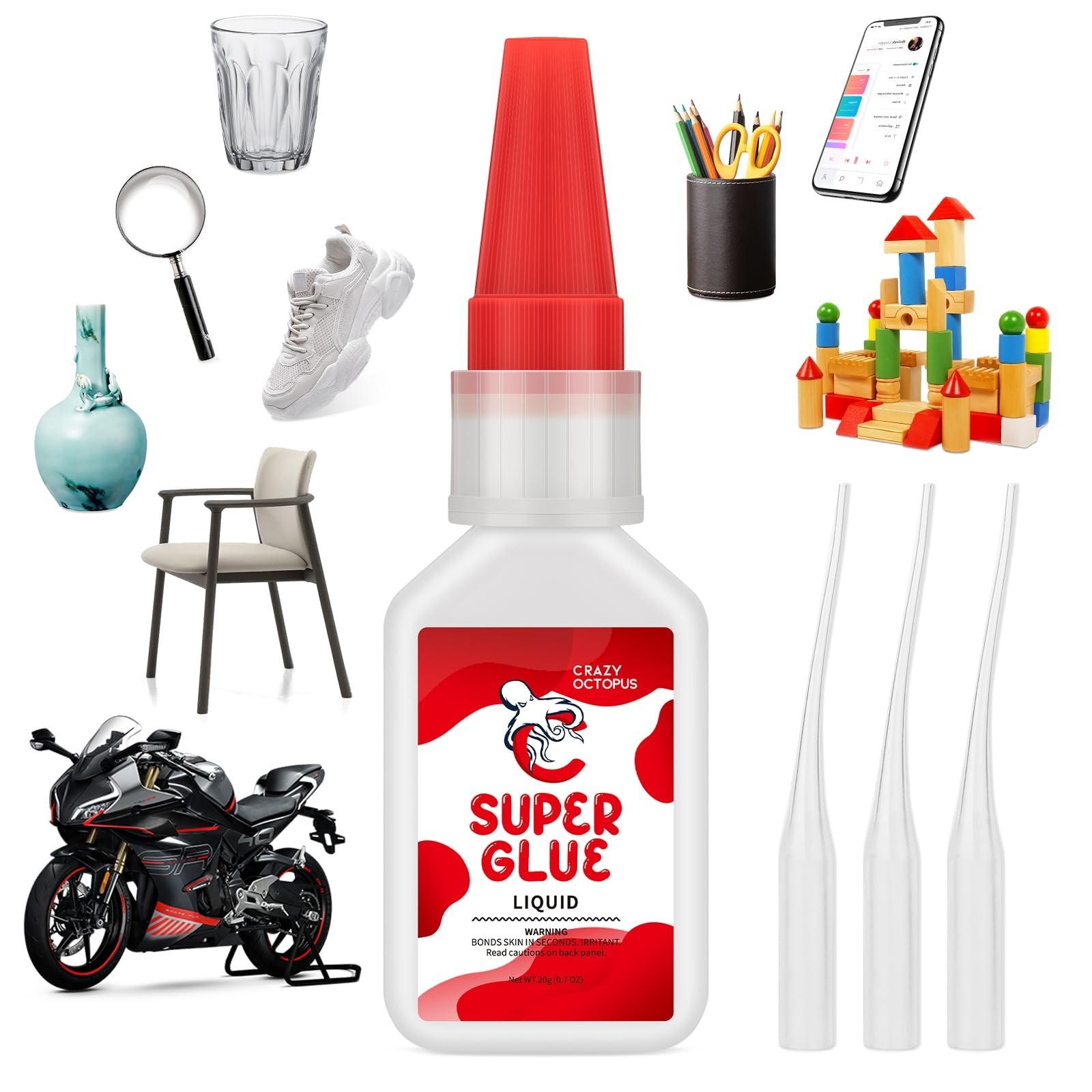 Super Glue, 20g Quick-Dry Strong Adhesive for Plastic, Metal, Wood, Leather, …