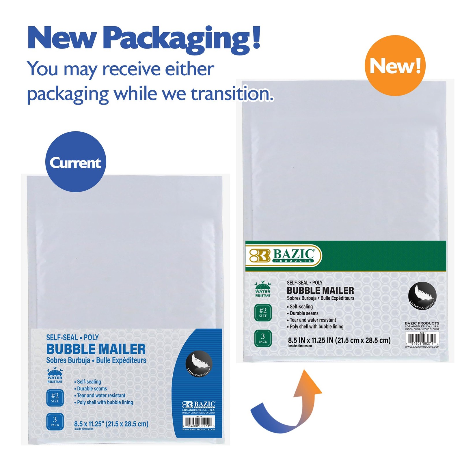BAZIC Products #2 Poly Bubble Mailers, 8.5 x 11.25 in, 1-Pack, White