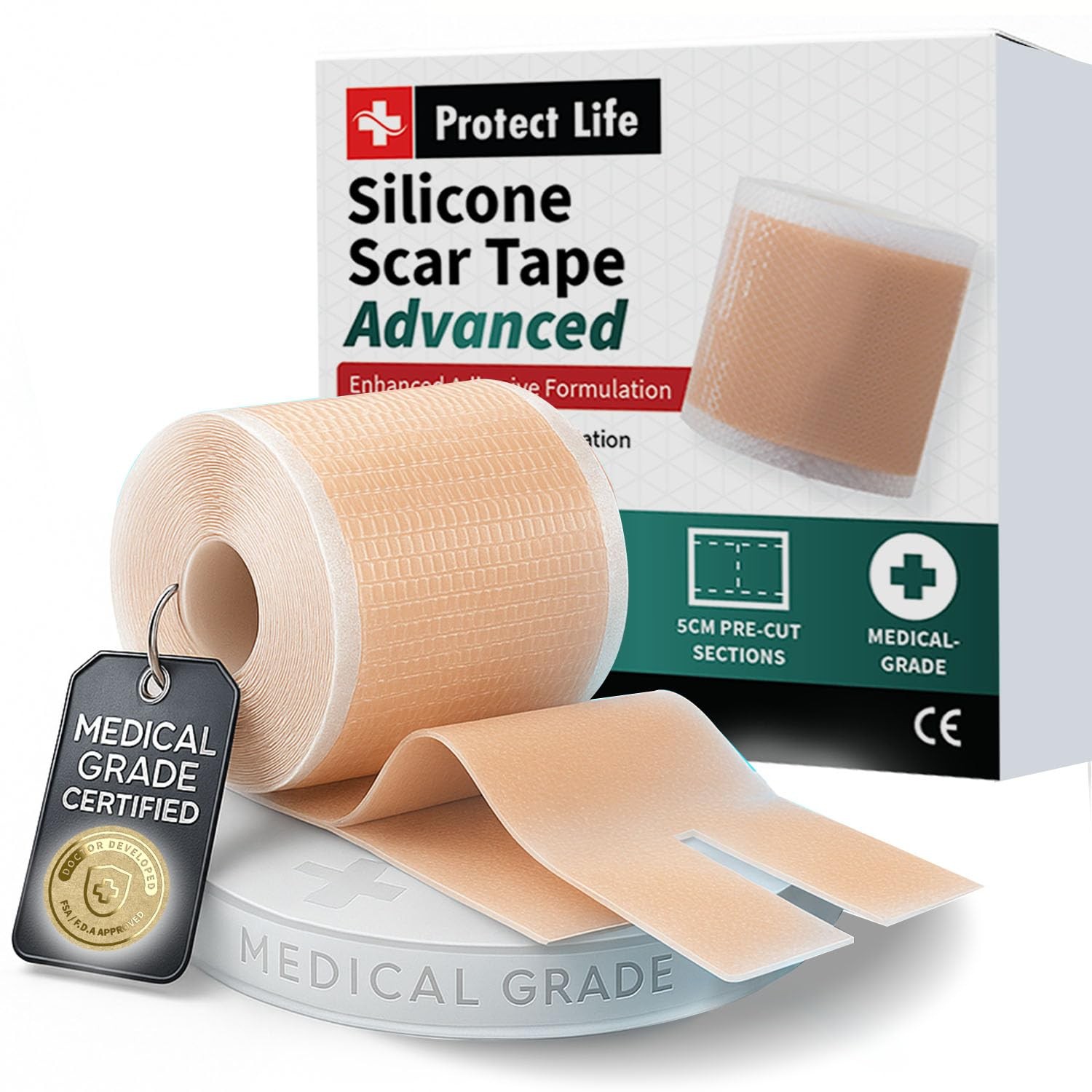 Medical Grade Silicone Scar Tape Advanced 1 pack, Beige Improved Formula