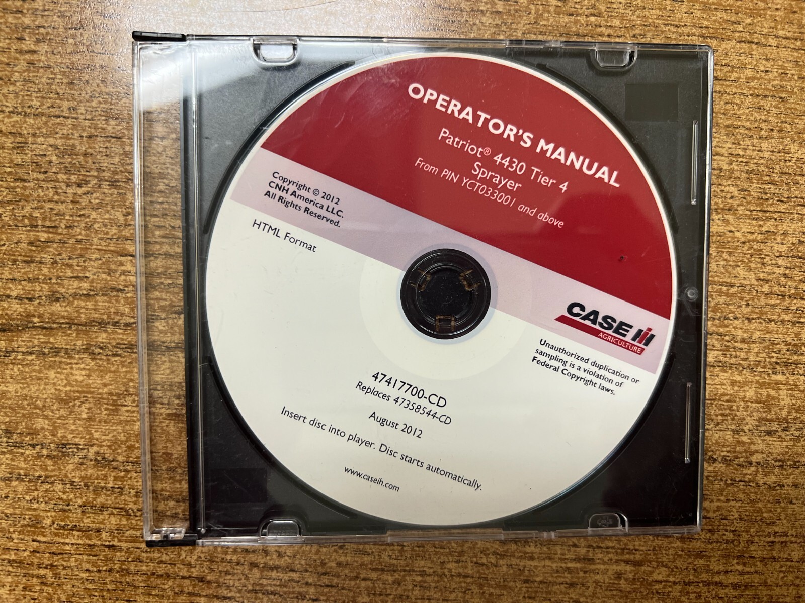 Case IH Operator’s Manual CD for Patriot 4430 Tier 4 Sprayer
