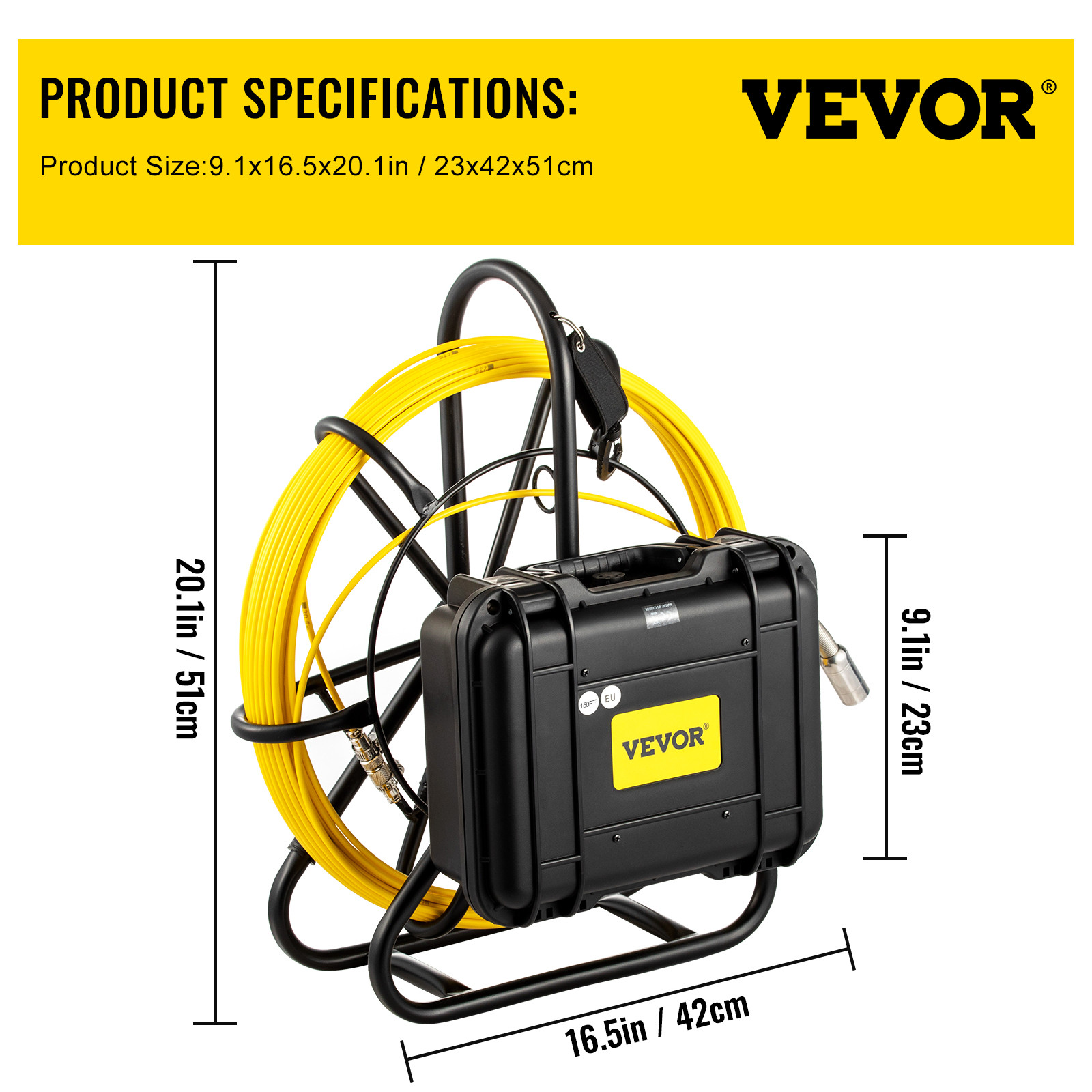 VEVOR Sewer Camera Pipe Inspection Camera 150FT 9-Inch LCD Monitor Pipe Camera