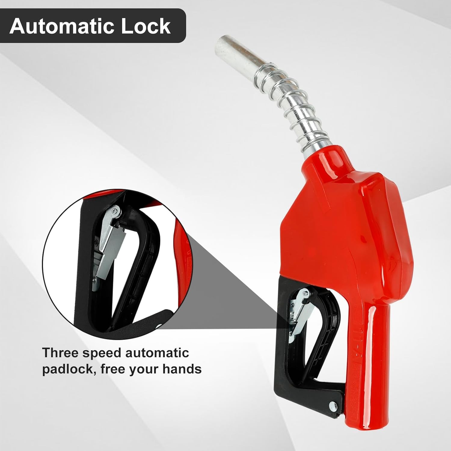 3/4″ NPT Auto Fuel Nozzle, Auto Shut Off Fuel Nozzle with 3-speed Padlock