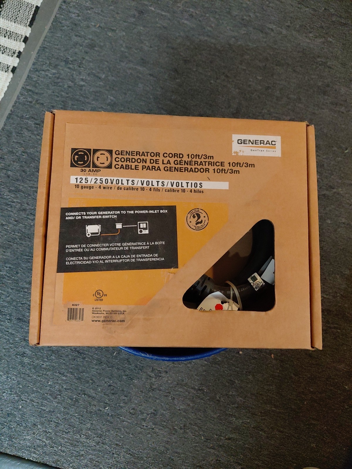 Generac 10ft. Generator Cord, 30 AMP, 125/250 Volts, 10 Gauge
