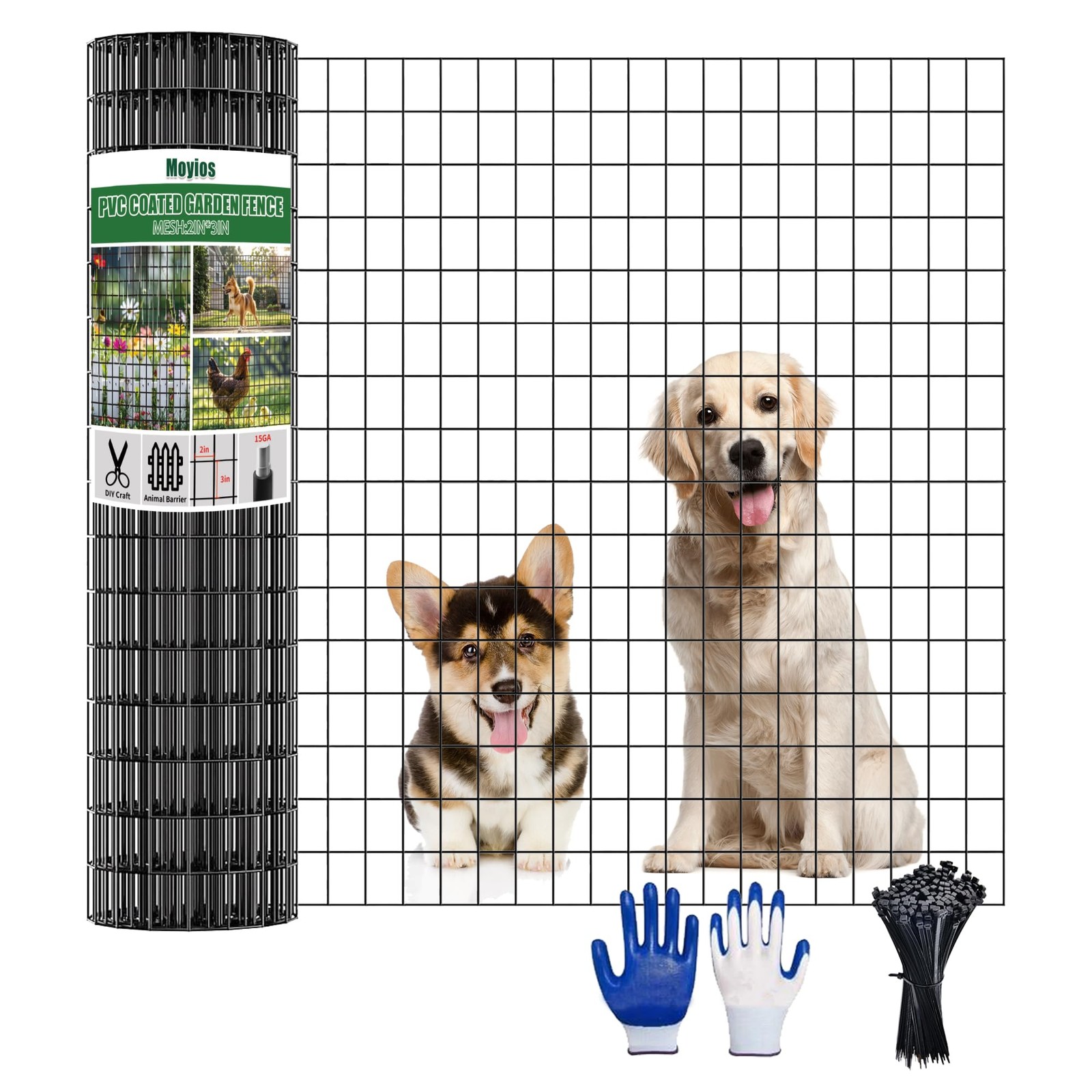 24 in x 50 ft Welded Wire Mesh Fence, 2 in × 3 in 15GA Black PVC Coated Garde…