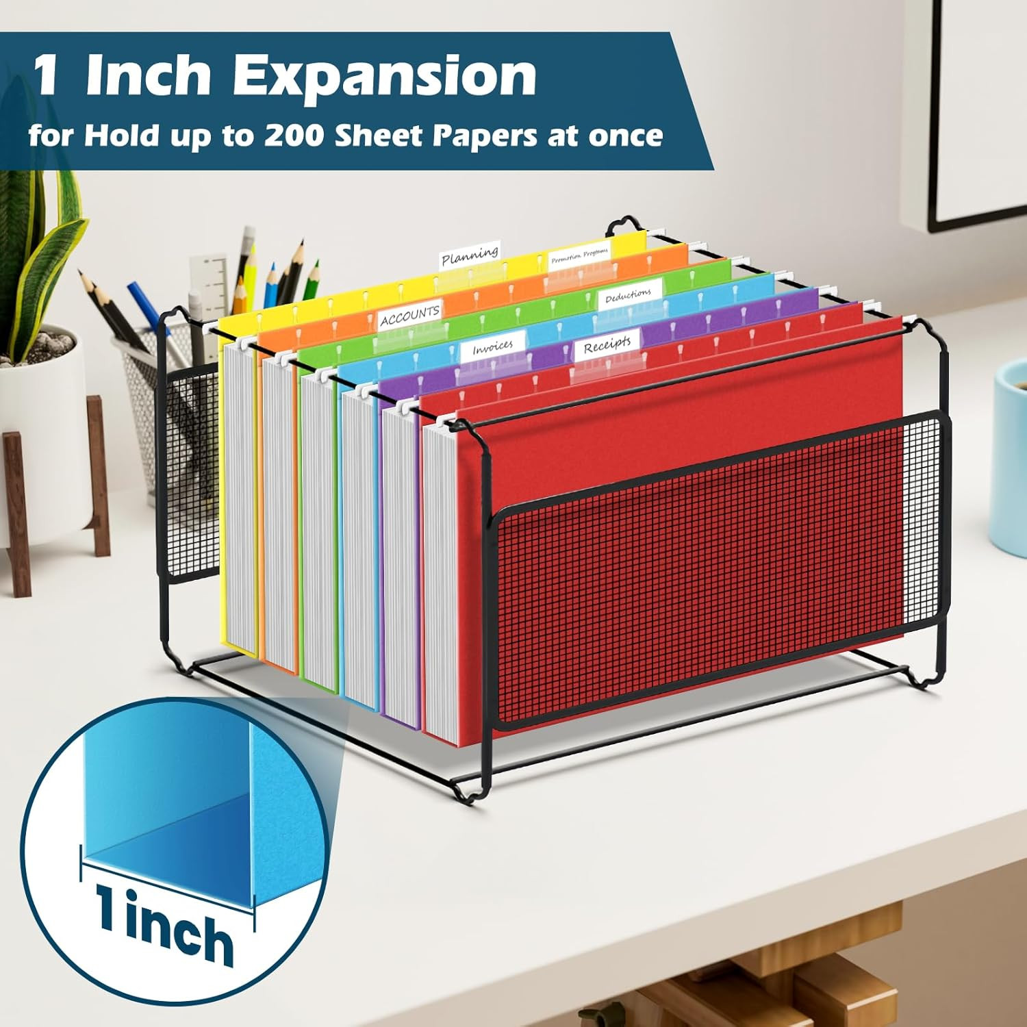 6 Pack Hanging File Folders Letter Size Expandable Office School File Organizer