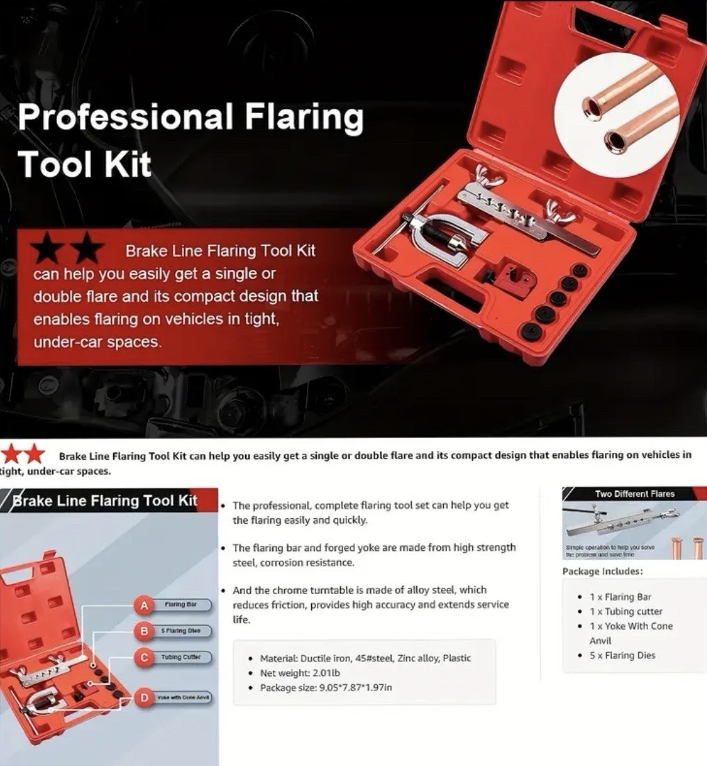 Professional Grade Double & Single Brake Line and Brass Tubing Flaring Tool Kit