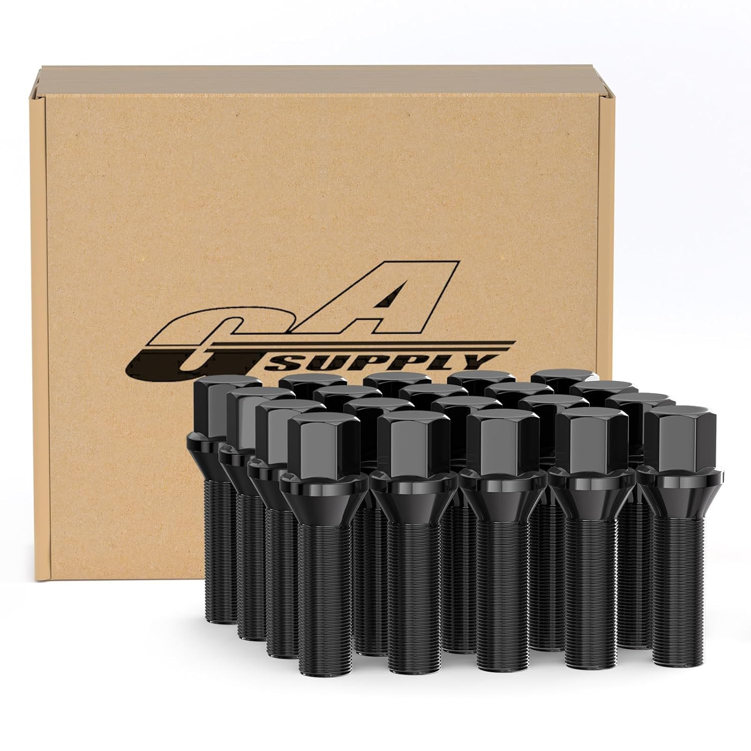 Extended 12×1.5 Lug Bolts for BMW E-Series, 20pcs, 40mm Shank, Black