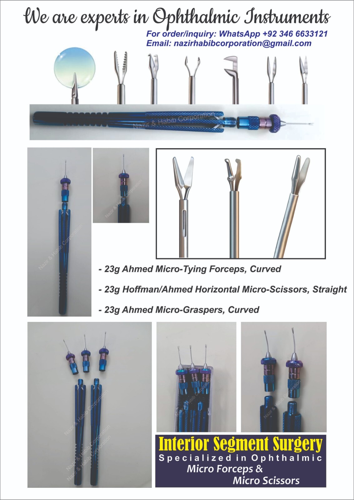 Anterior Segment Micro Ophthalmic Instruments with Removable tips and Handle 23g