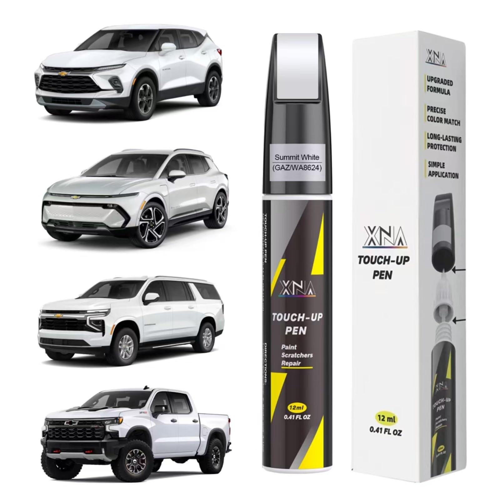 Car Touch Up Paint Summit WhiteGAZ/WA8624 for Chevrolet, 2 in 1 Car Scratch R…