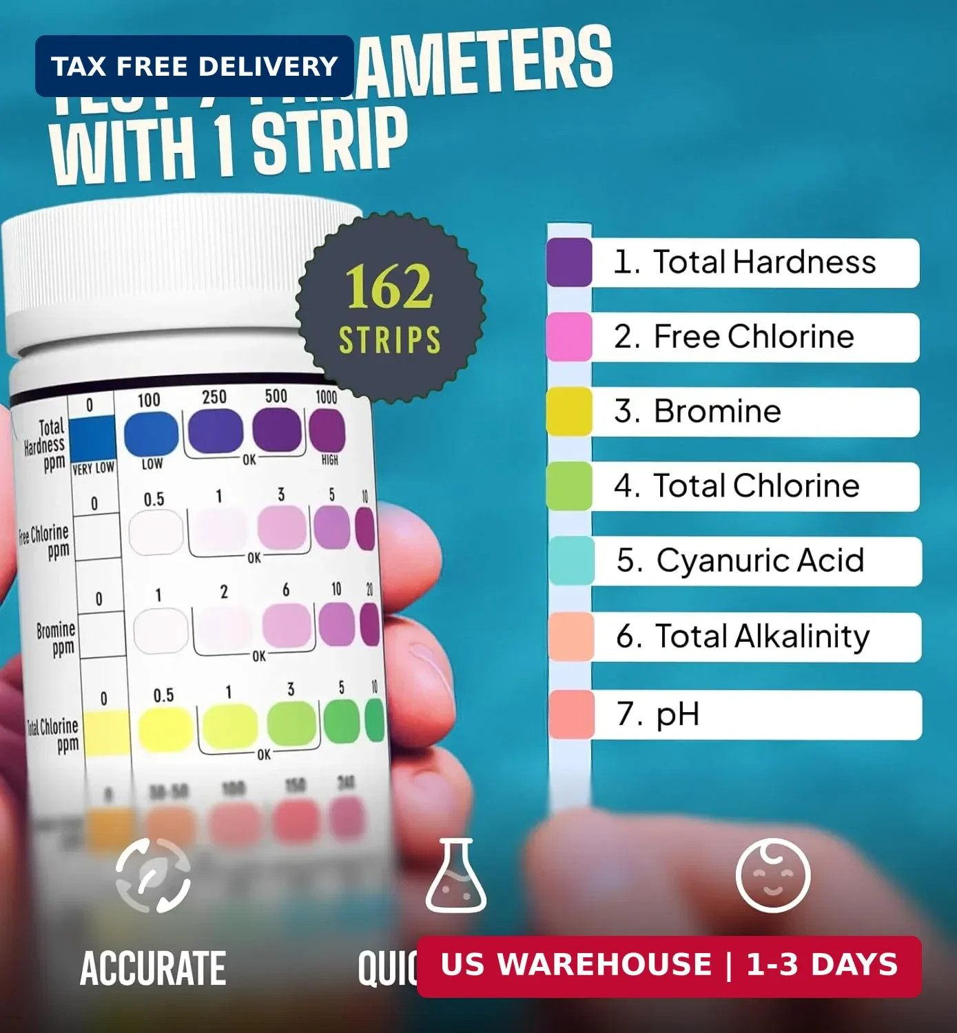 162 Pcs 7-Way Hot Tub, Spa & Pool Test Strips – Accurate Readings in 15 Seconds