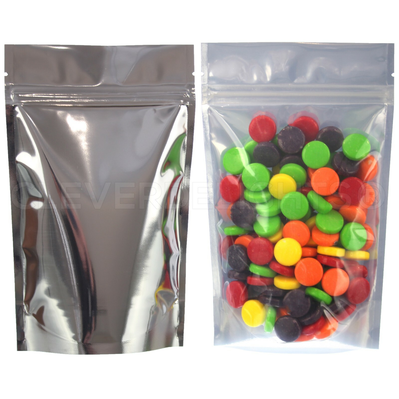Silver/Clear Stand Up Pouches – 4oz – 5″ x 8″ x 2.5″ – Resealable Zip Pouch Bags