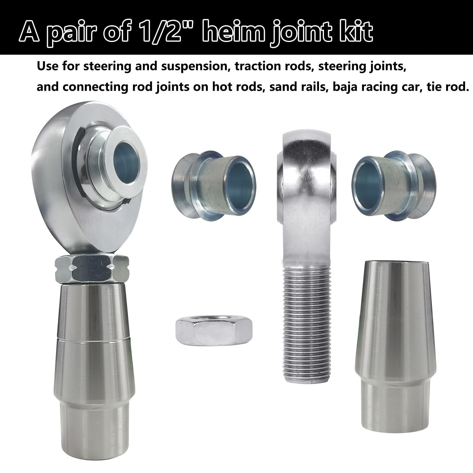 1/2″ Heim Joint Rod End Kit, 0.5 Inch Right and Left Hand Thread Chromoly Pan