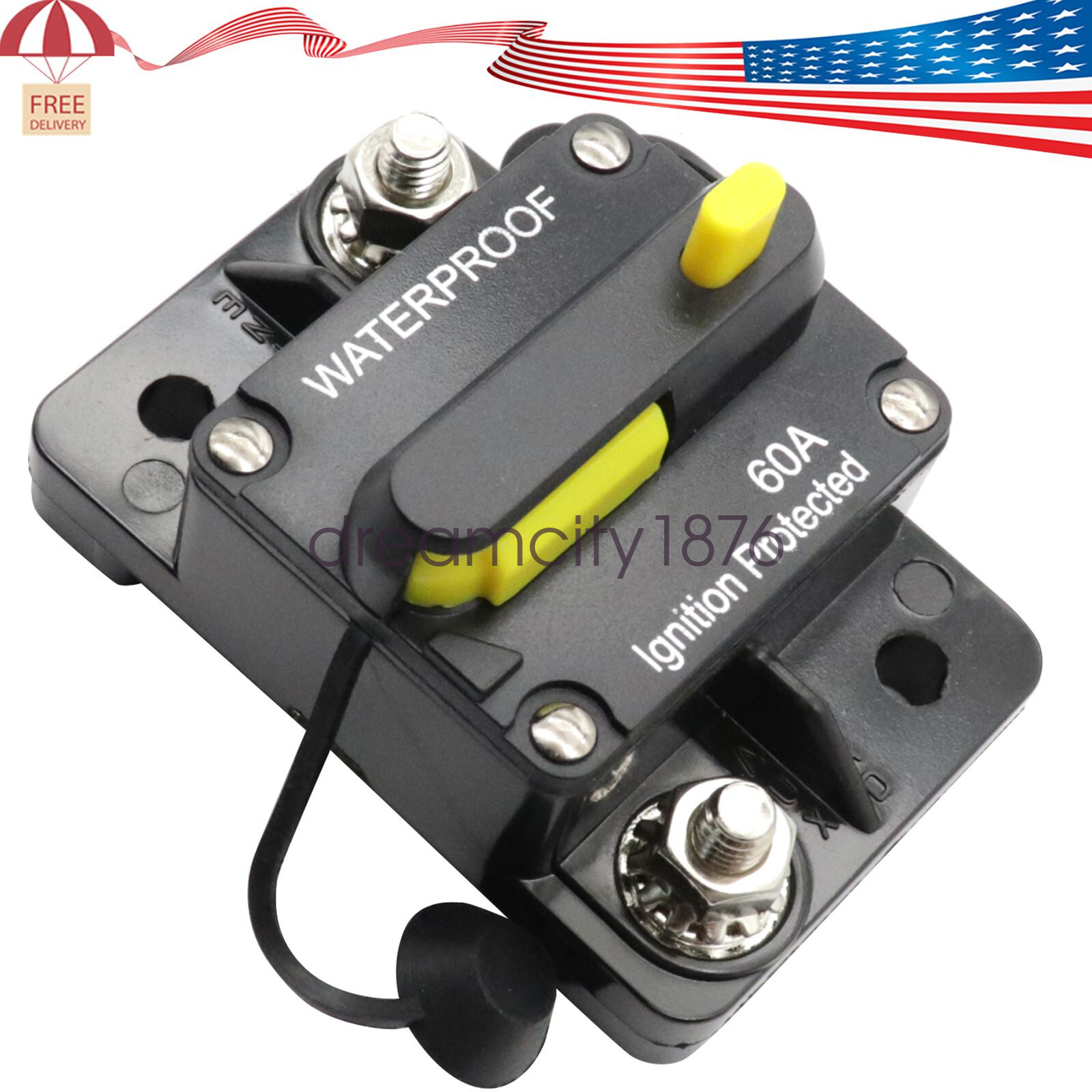 60 Amp Waterproof Circuit Breaker Auto/Marine/Solar 12-48V DC Manual Reset