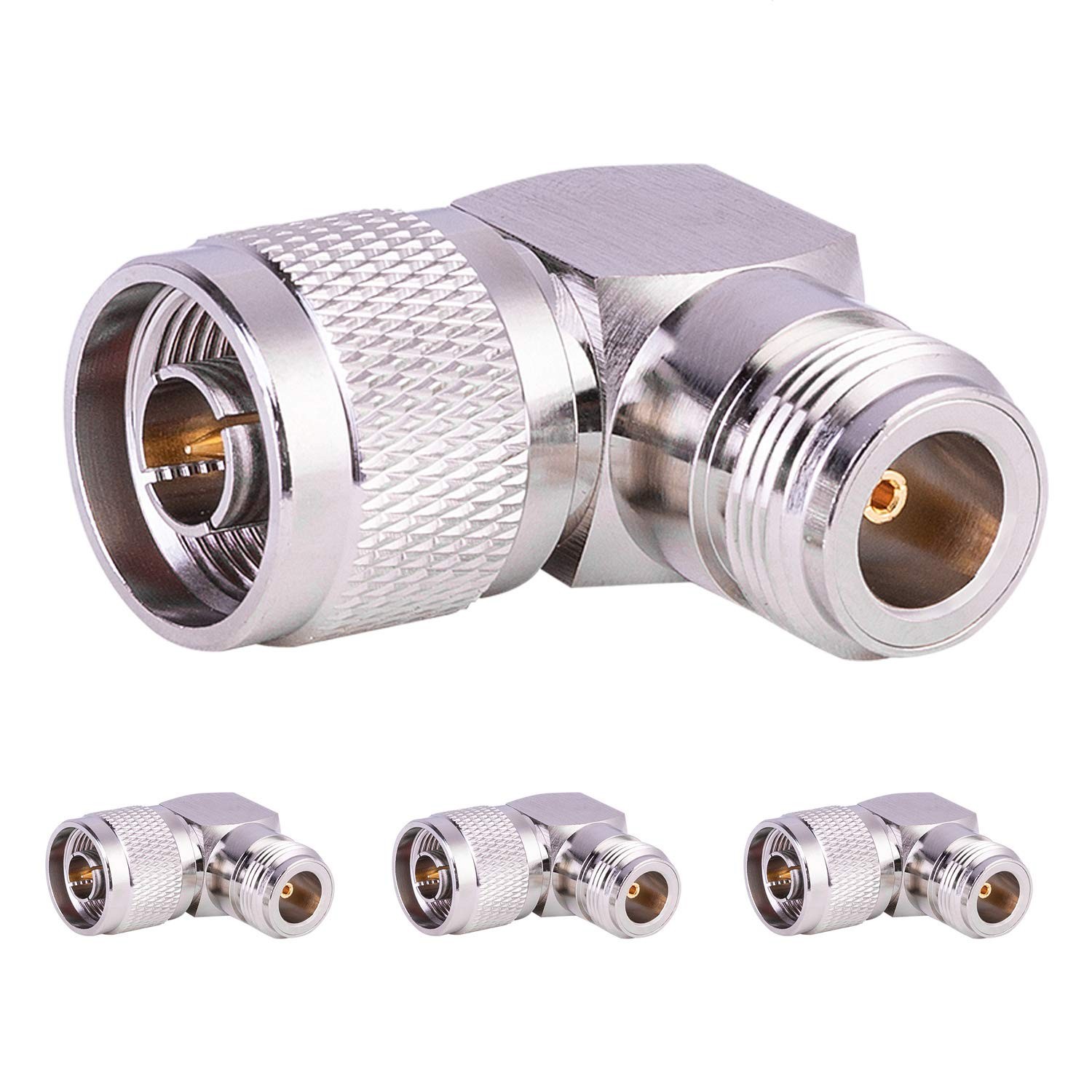 N Type Right Angle Connector 4-Pack, N Male to N Female Adapter, 90 Degree for H