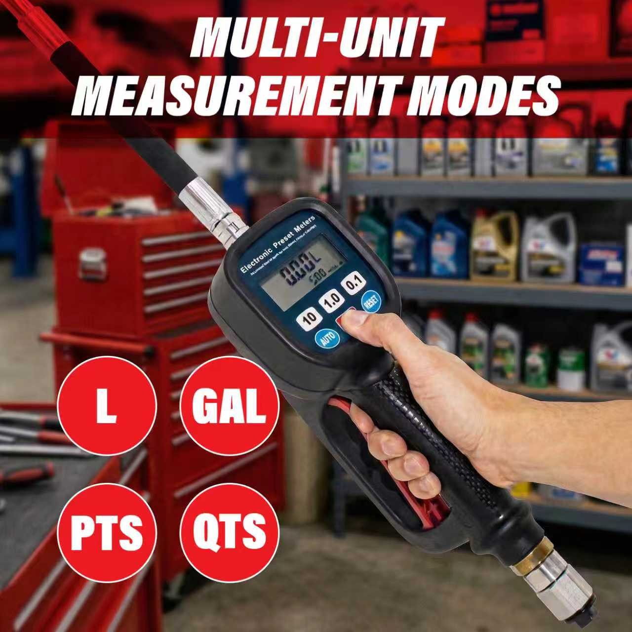Digital Oil Meter Gun with LCD Display for Lubricants and Diesel, Preset Gun