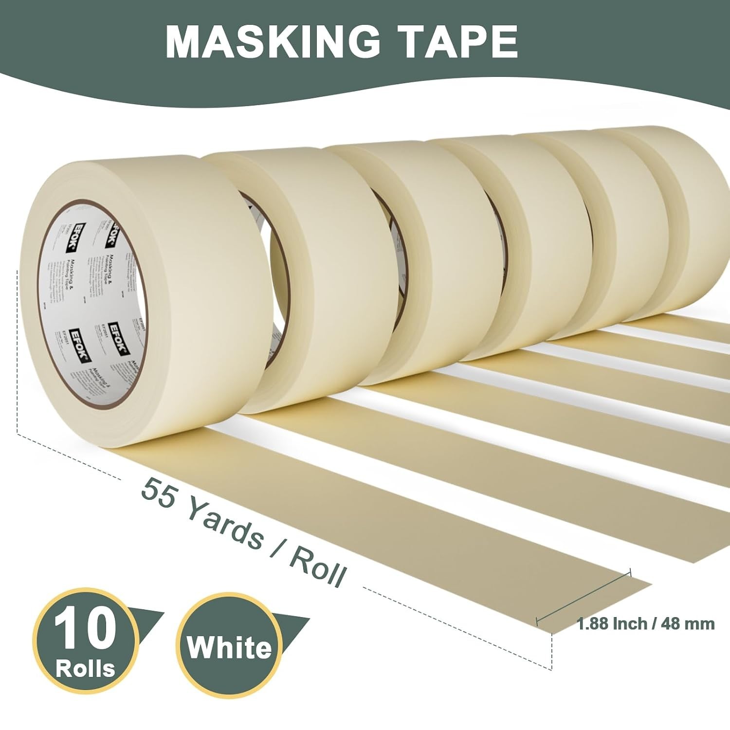 White Masking Tape 10 Pack: 1.88in x 55yds – Sharp Lines & UV Resistant