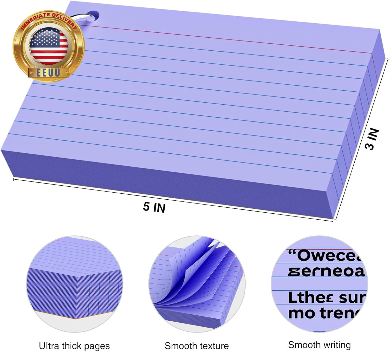250 Count Colored Index Cards 3X5 Inch with Key Ring, 180Gsm Heavy Weight Flash