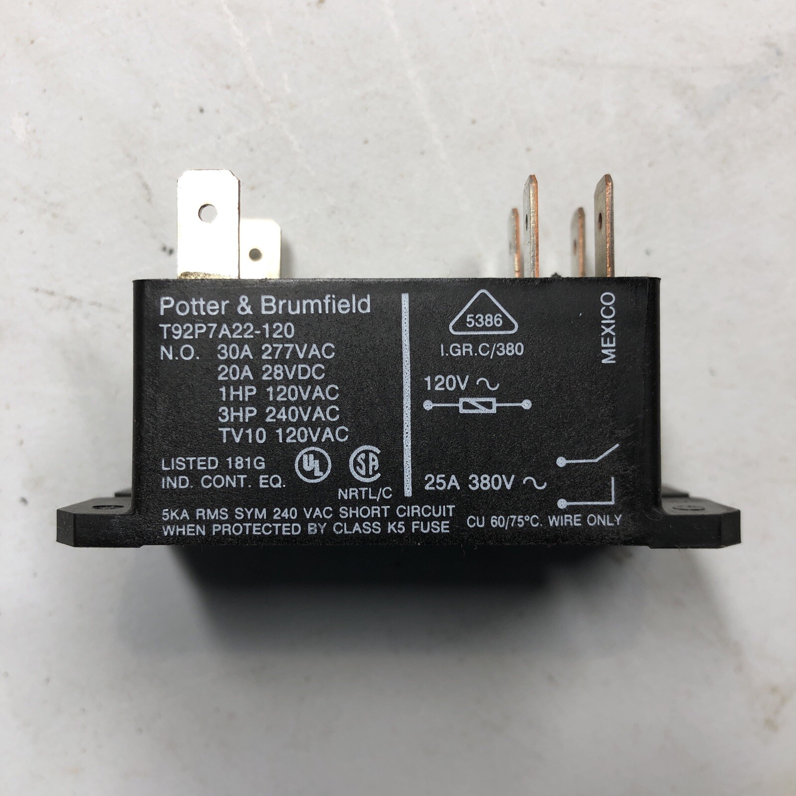 TE CONNECTIVITY/POTTER & BRUMFIELD T92P7A22-120 Power Relay, DPST-NO, 120VAC,…