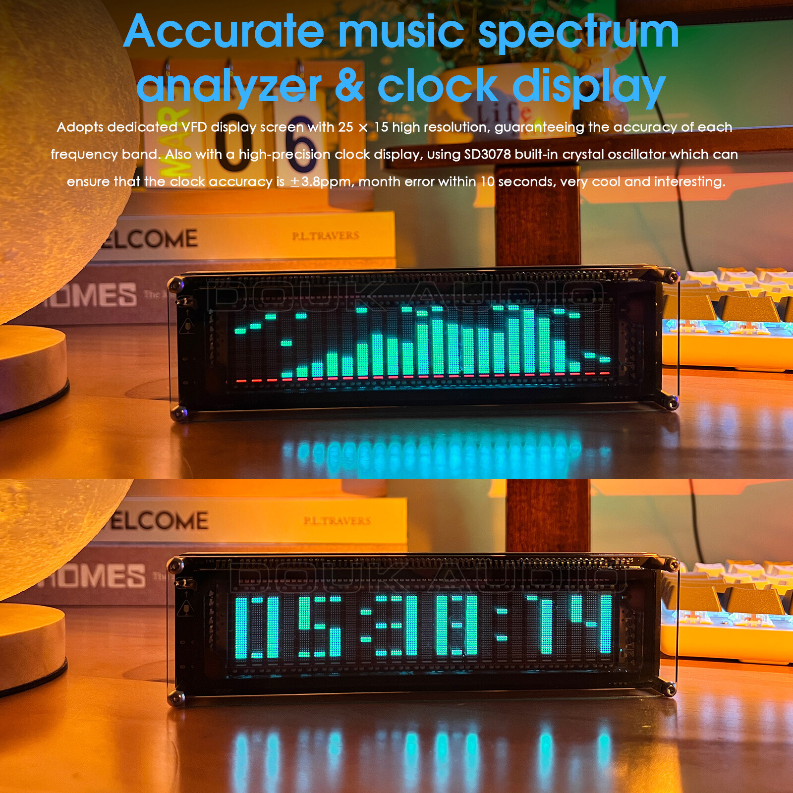 Bluetooth 5.0 Audio Spectrum MIC Pickup VFD Sound Level Meter Display w/ AGC