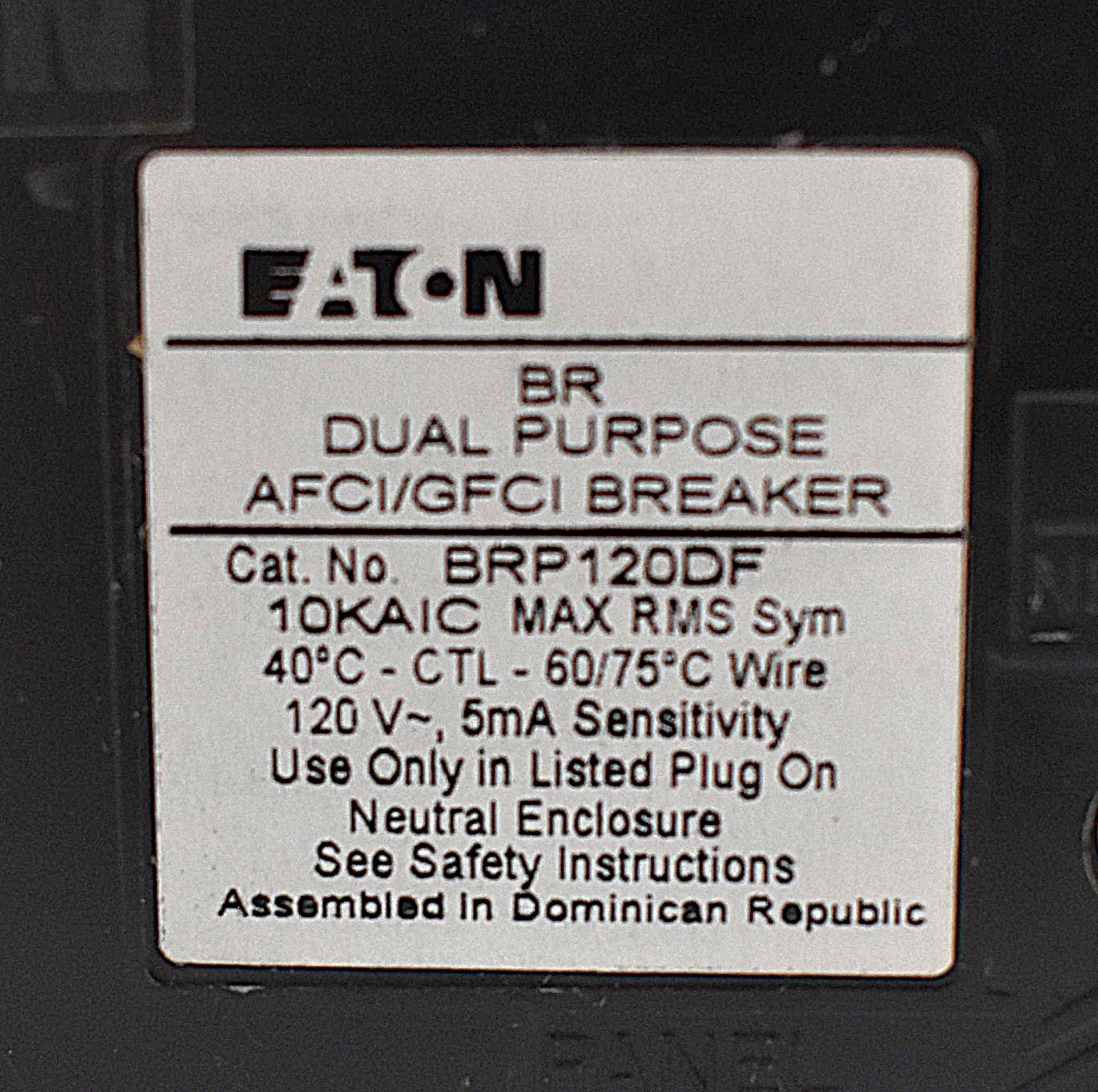 New Eaton BRP120DF – 20 Amp Dual Purpose AFCI GFCI Circuit Breaker 120V