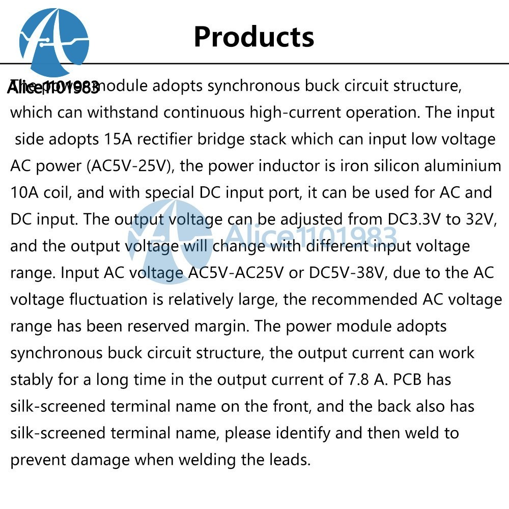 AC 5-25V/DC 8-38V To DC 3.3-32V Buck Power Module Adjustable Voltage Regulator