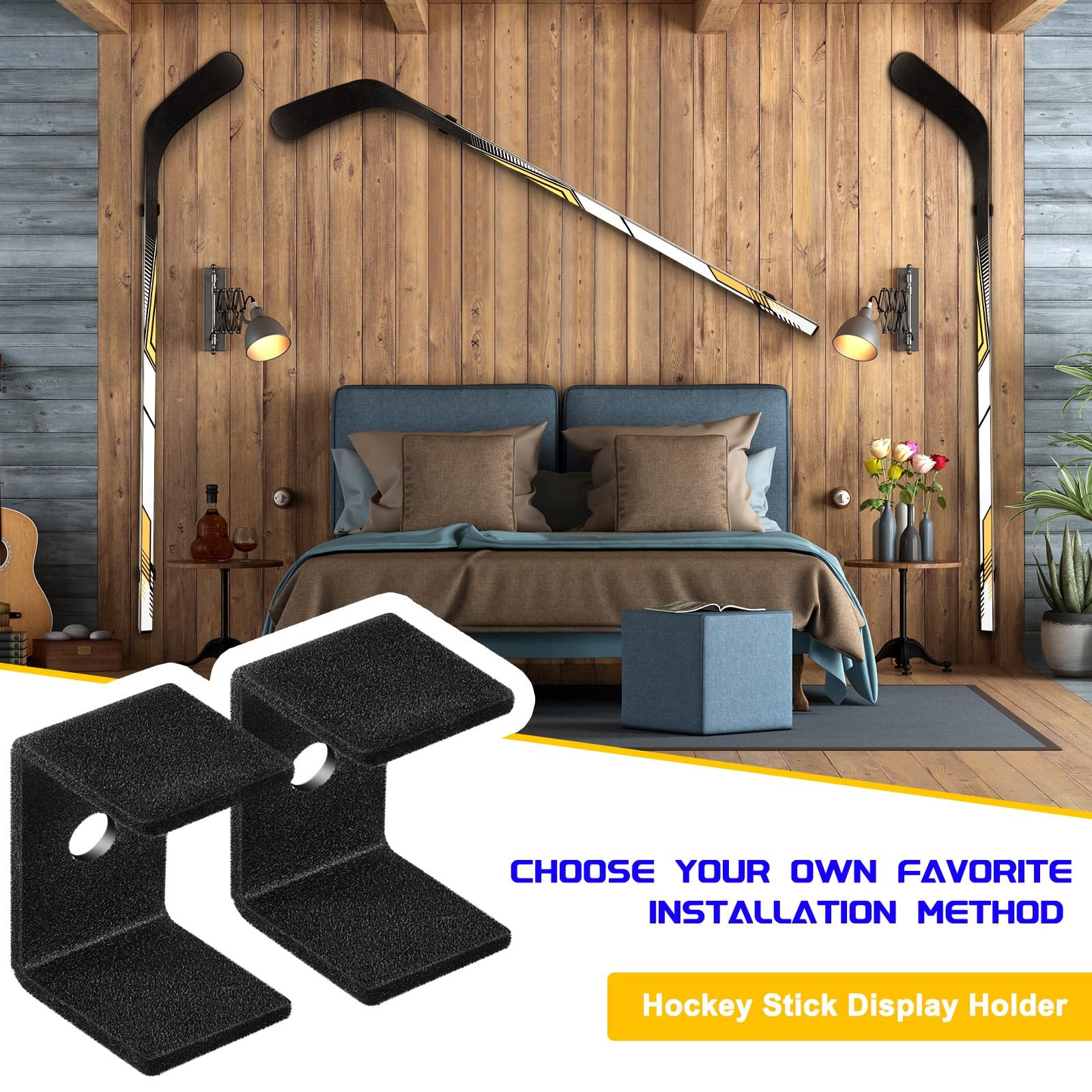 Dunzy 6 Pcs Black Hockey Stick Wall Mount Display Holder Felt