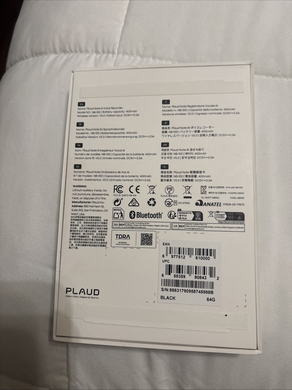 Plaud Note AI Voice Recorder New Open Box