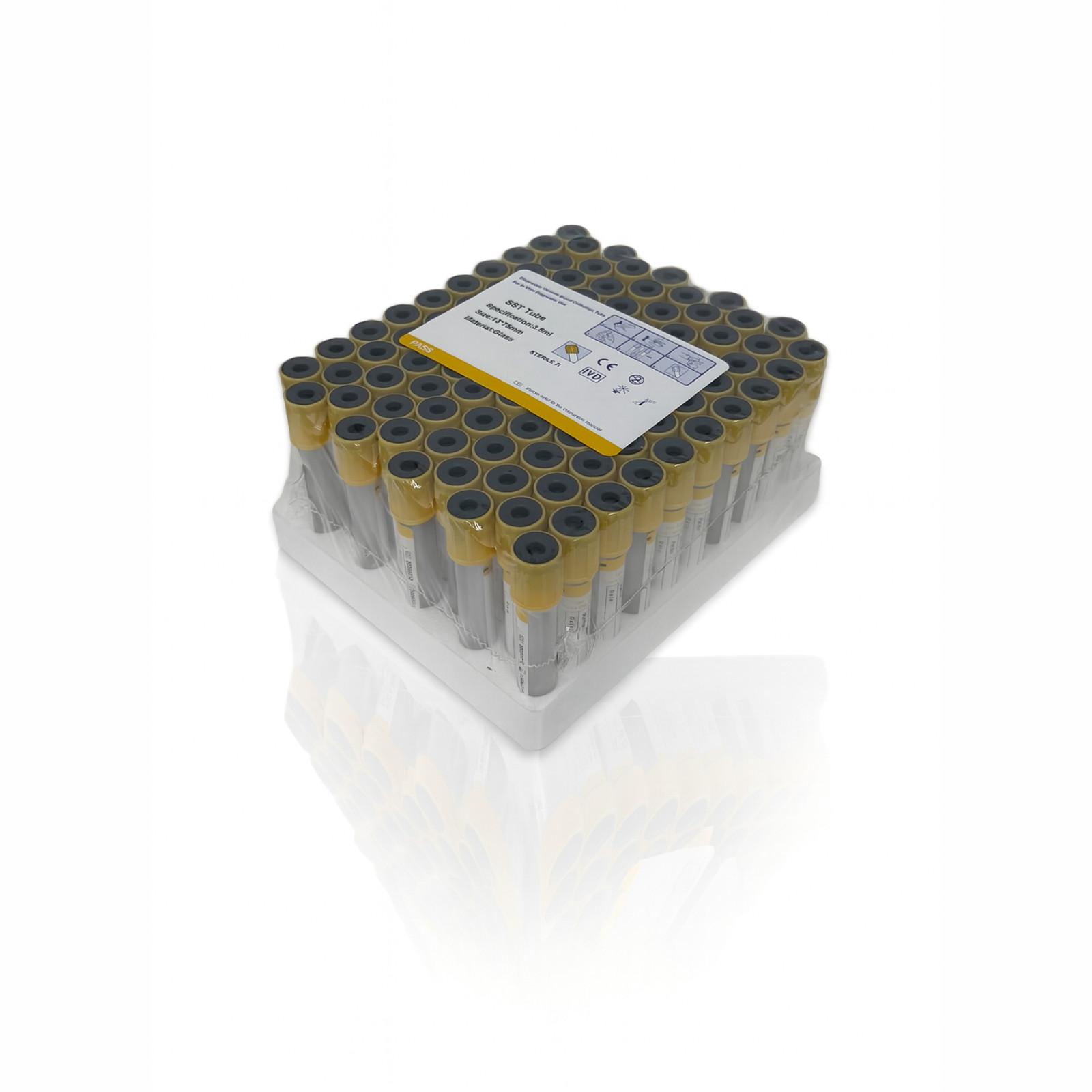 Vacuum Gel Tubes Serum Separator Tube 3.5 mL, SST, Yellow Top Glass, 30207