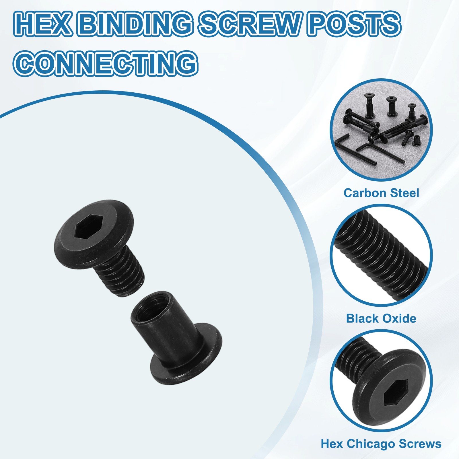 10Pcs M6x10mm Hex Chicago Screws 8x10mm Binding Posts Socket Cap Bolt Nut Black
