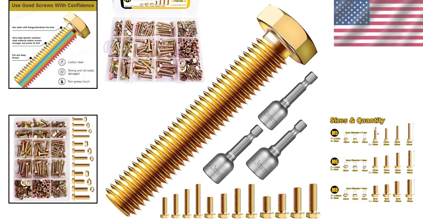 Complete 511-Piece Metric Fastener Set with Hex Nuts, Bolts & Washers