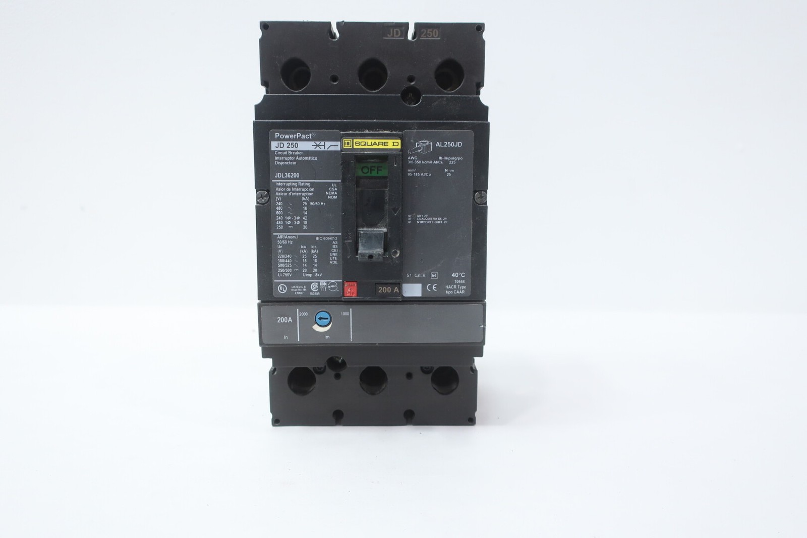 Square D JDL36200 Circuit Breaker 3p 200a Amp 600v-ac