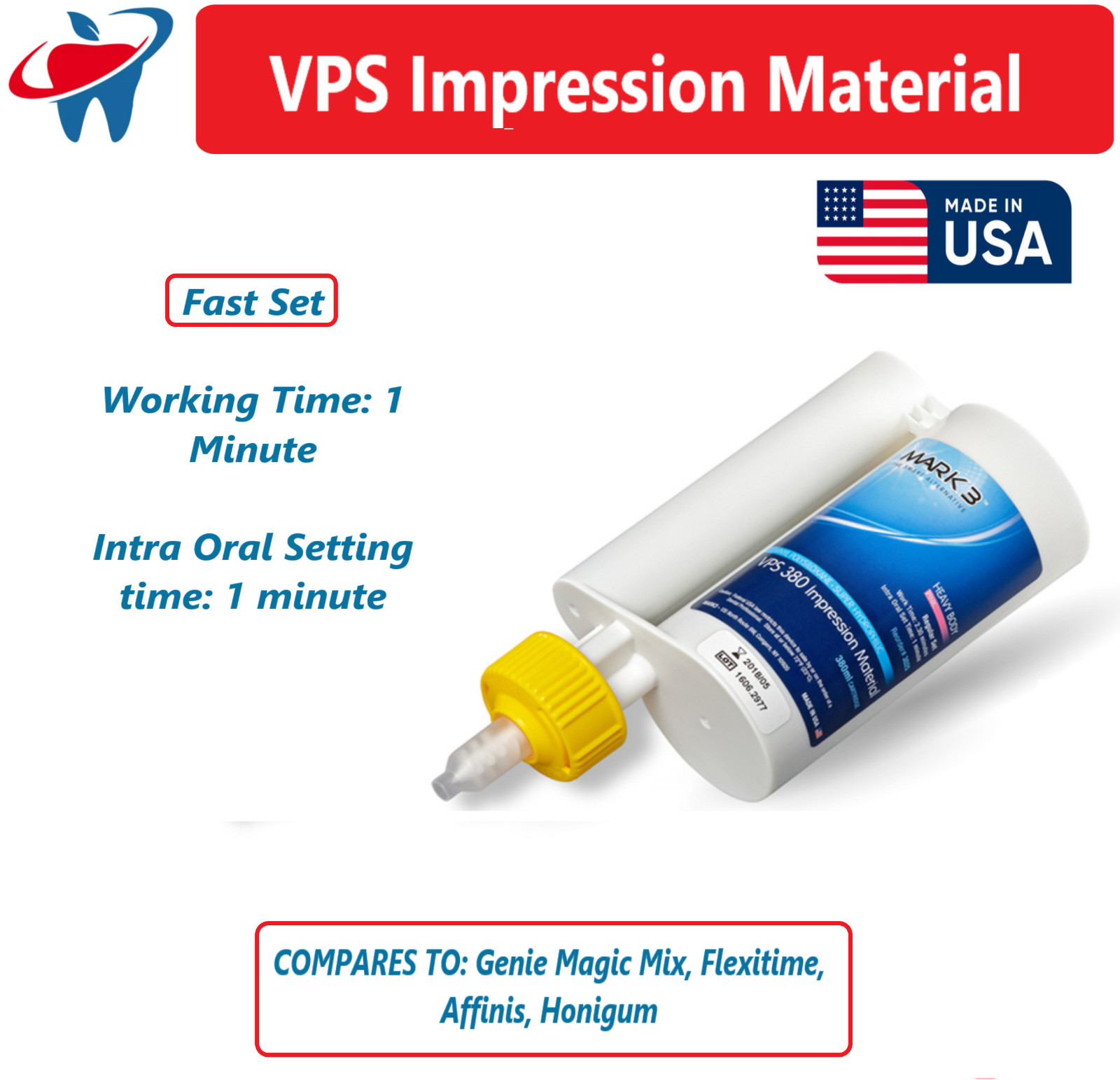Dental 380ml VPS Impression Material Monophase Heavy Body Fast Set Mint PVS USA