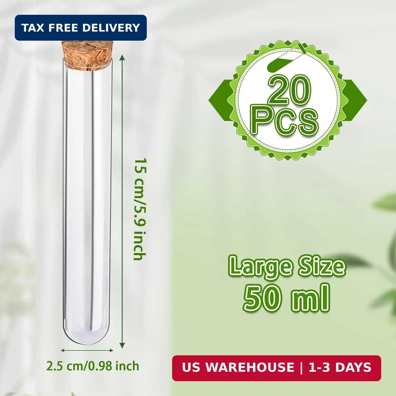 20Pcs Clear Plastic Test Tubes,25x160mm 50ml, Good Seal for Jewelry Seed Beads P